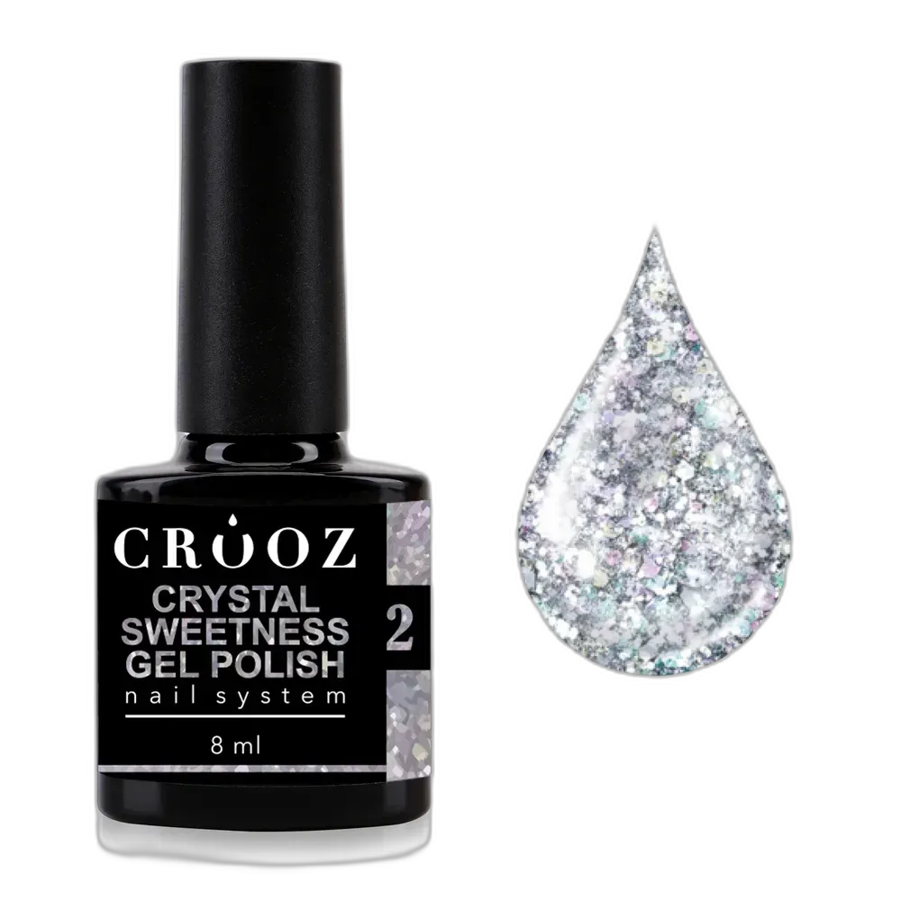 Crooz Crystal Sweetness 2 — срібний світловідбивний гель-лак з різнокольоровими блискітками