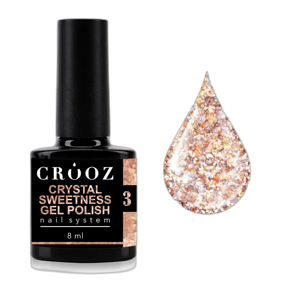 Crooz Crystal Sweetness 3 — помаранчевий світловідбивний гель-лак із золотистими блискітками