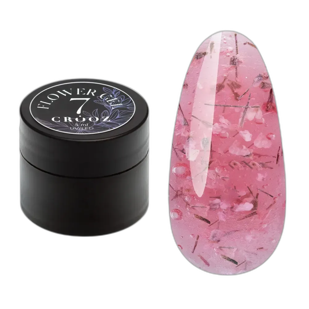 Crooz Flower Gel №7 – прозорий ніжно-рожевий гель із сухоцвітом