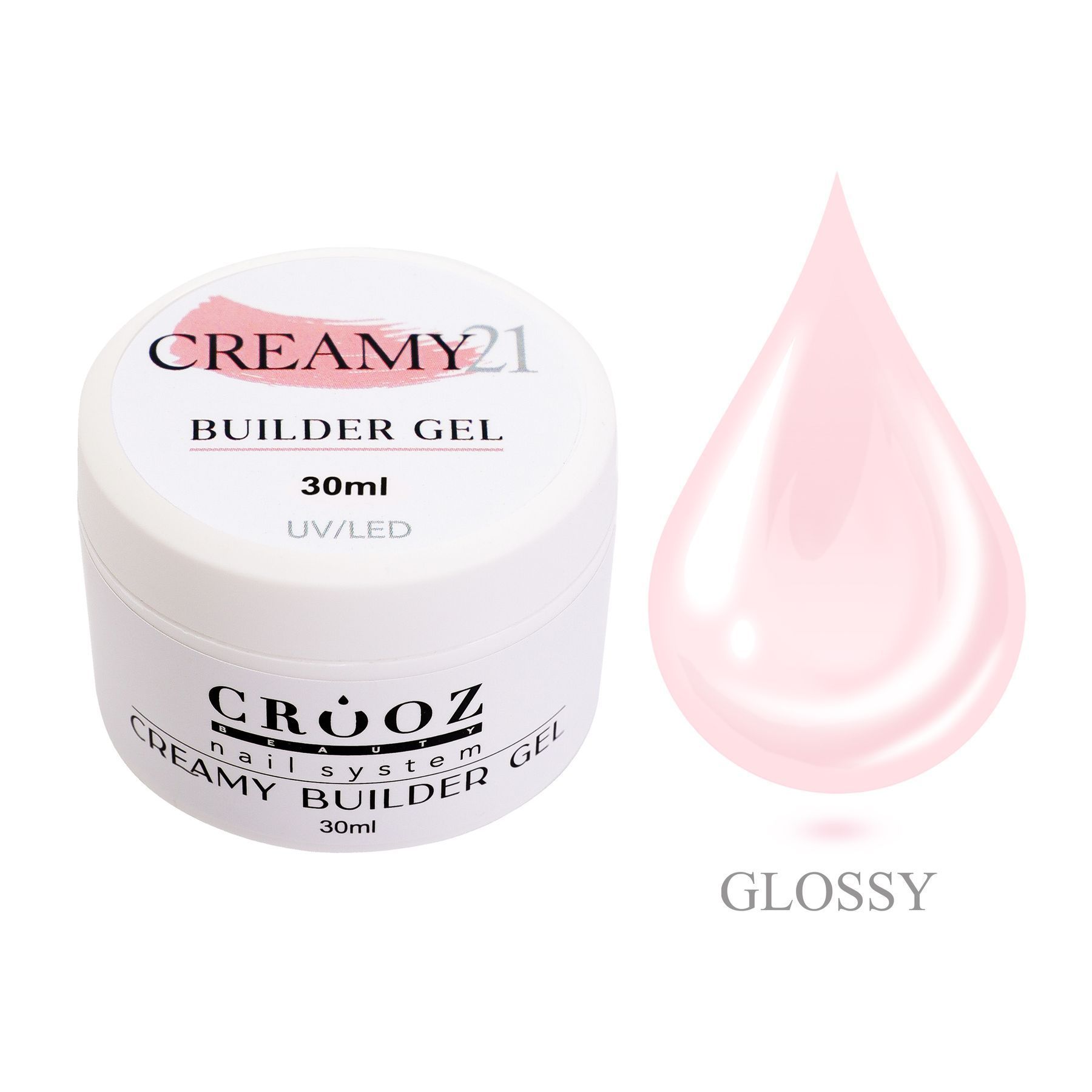 Crooz Creamy Builder Gel №21 — пастельно-розовый гель для наращивания и укрепления ногтей 30 ml