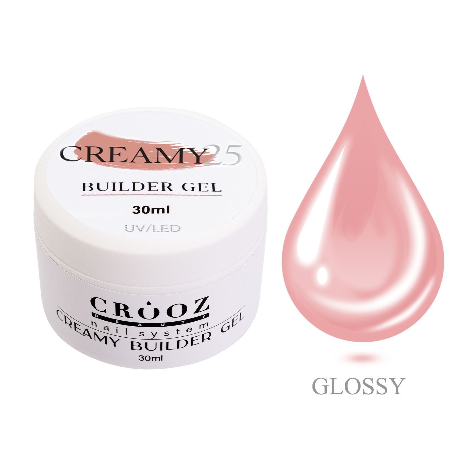 Crooz Creamy Builder Gel №25 — нюдово-розовый гель для наращивания и укрепления ногтей 30 ml