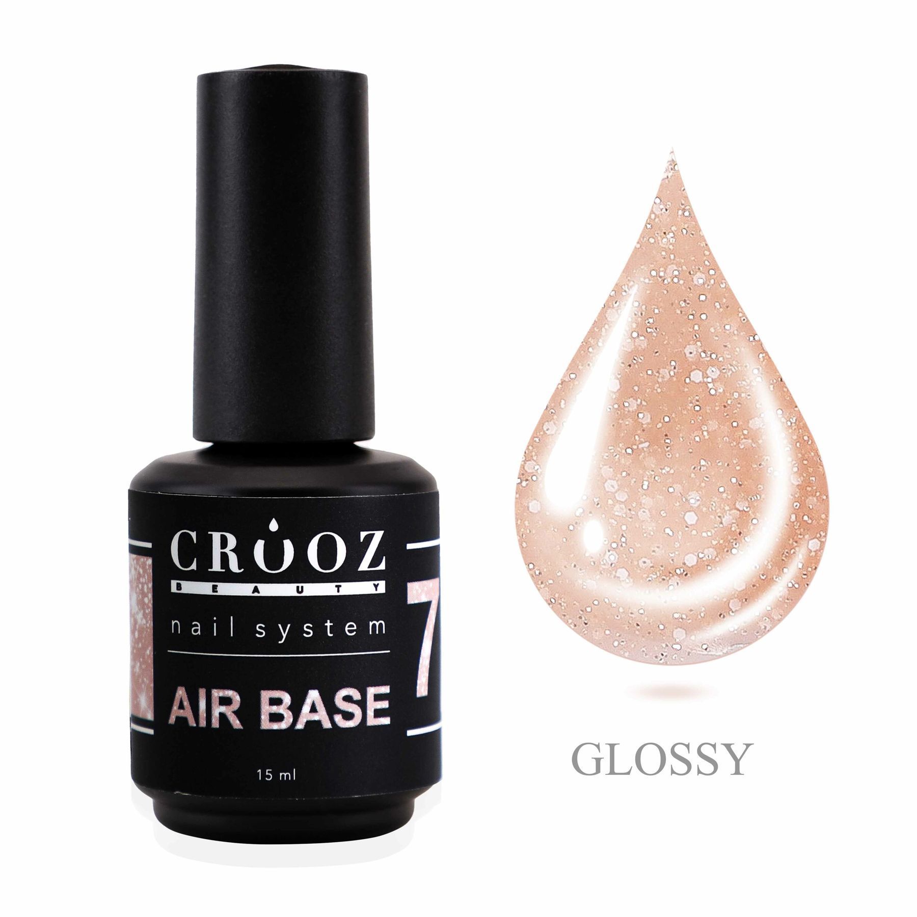 Crooz Air Base №7 — nude-beige base with white glitter, 15 ml
