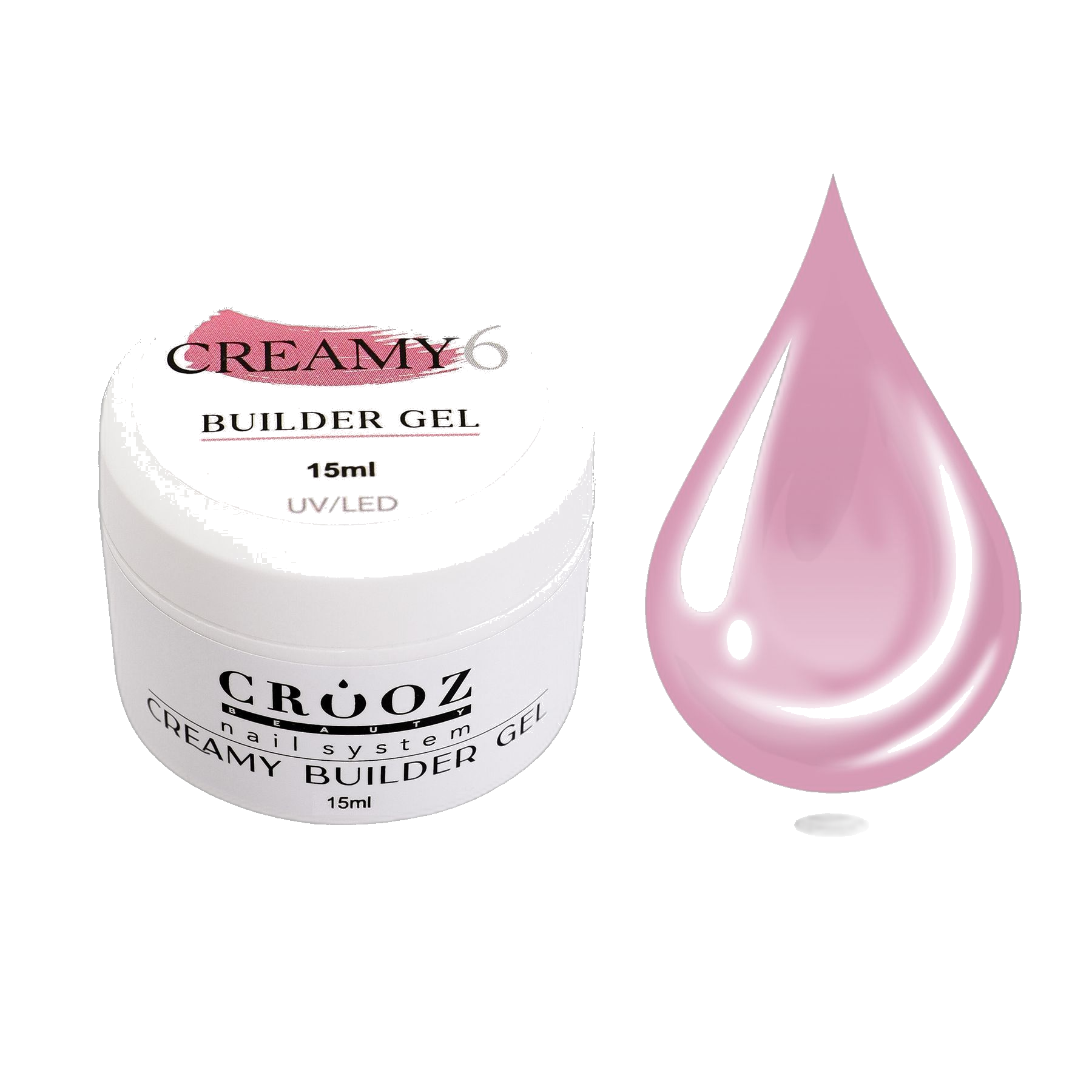 Crooz Creamy Builder Gel 6 — roosa geel küünte pikendamiseks ja tugevdamiseks 15 ml