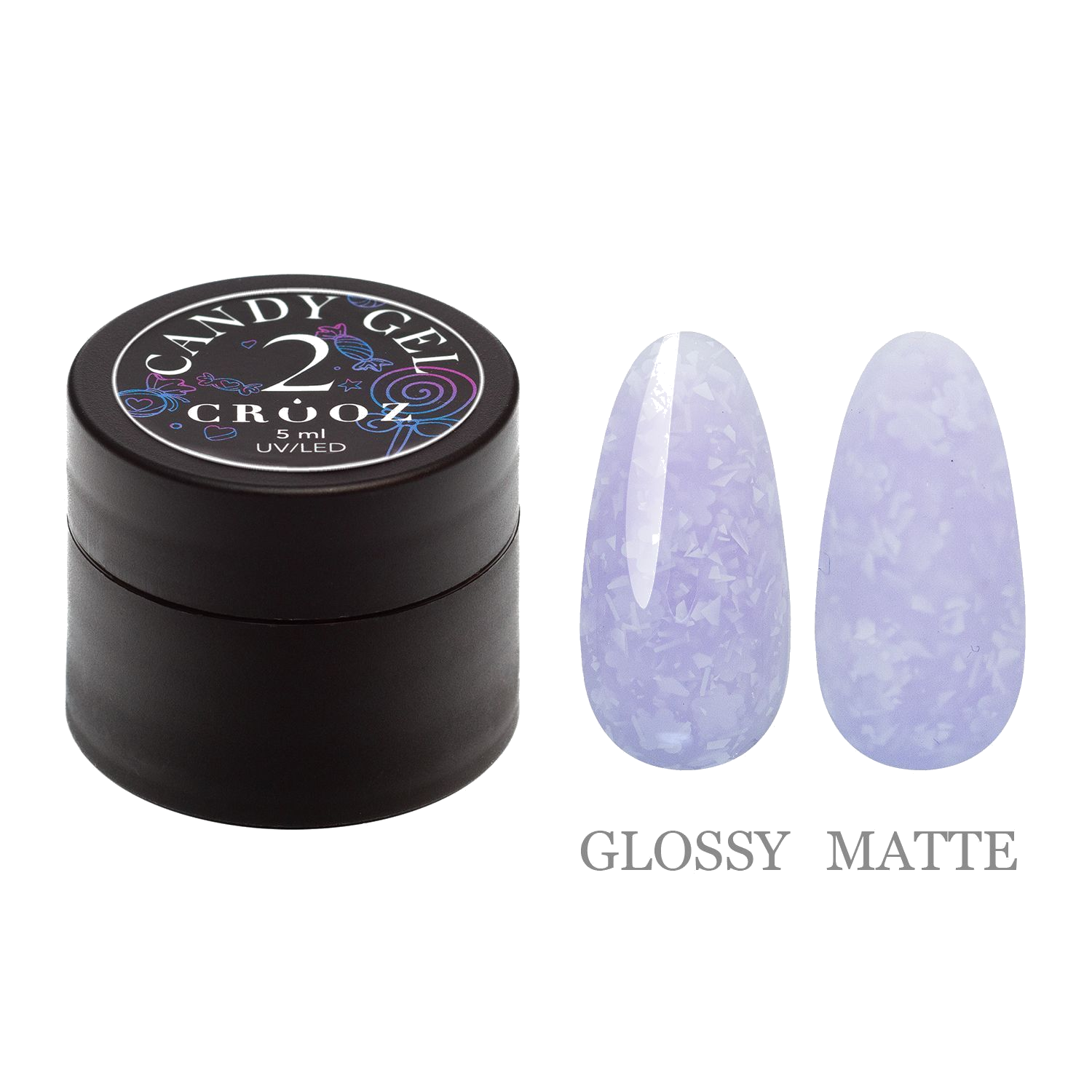 Crooz Candy Gel №2 — geel küüntedisainiks läbipaistvuse ja dekoratiivsete osakestega