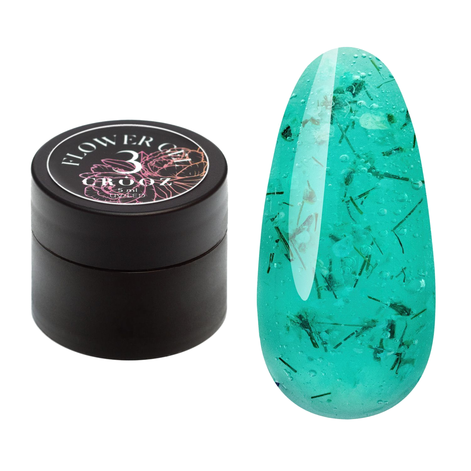 Crooz Flower Gel №3 – прозрачный бирюзовый гель с сухоцветом
