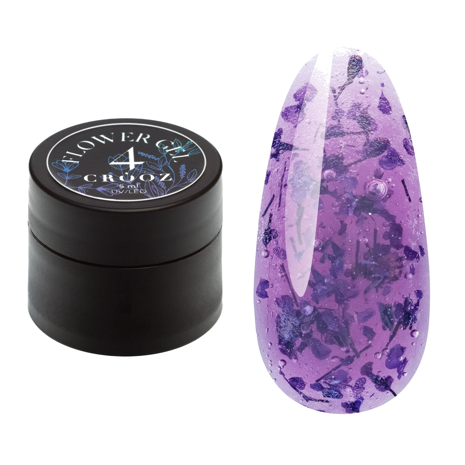 Crooz Flower Gel №4 – läbipaistev tume violetne geel kuivatatud lilledega