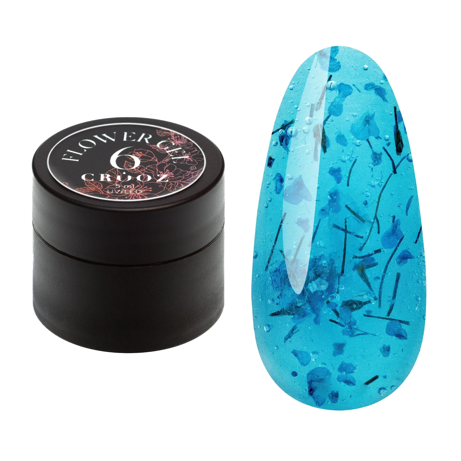 Crooz Flower Gel №6 – läbipaistev helesinine geel kuivatatud lilledega