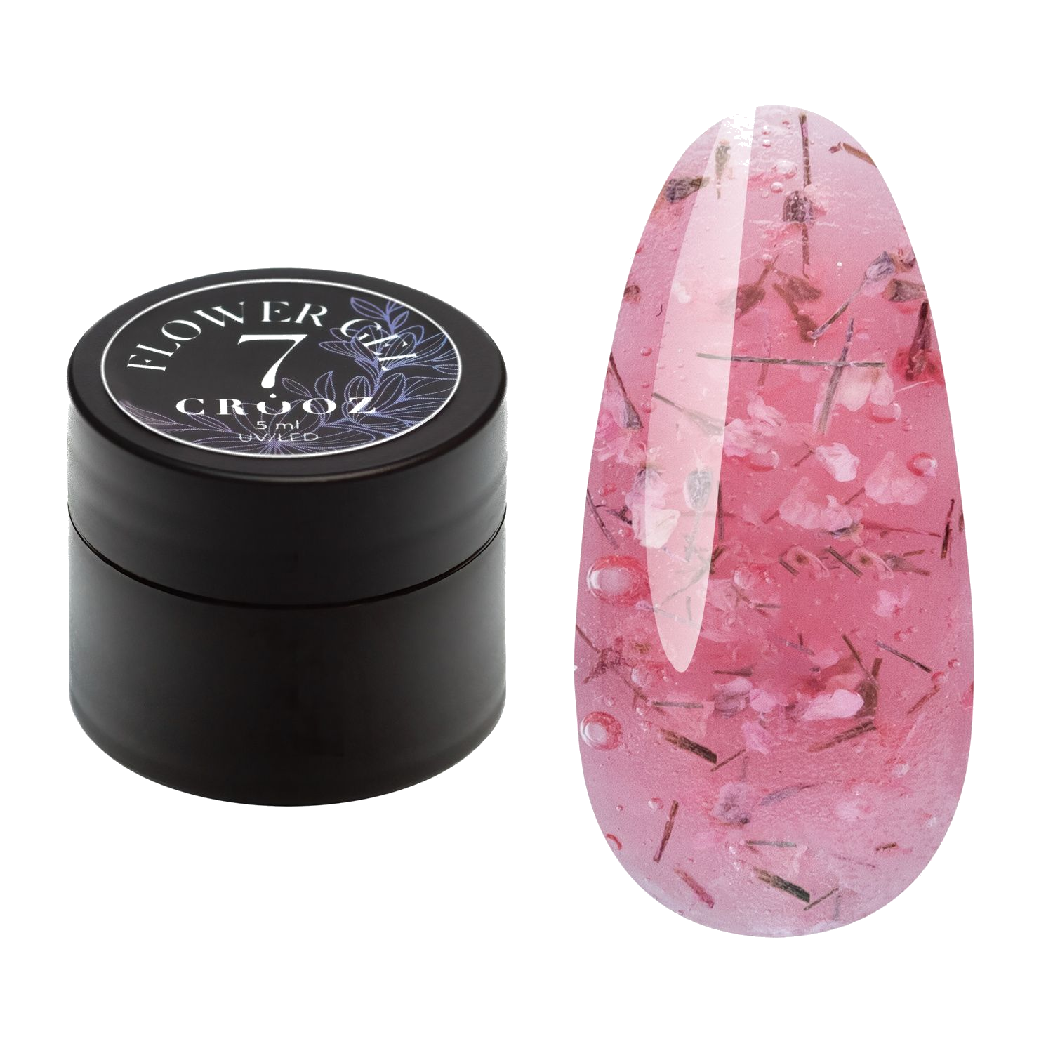 Crooz Flower Gel №7 – läbipaistev õrn roosa geel kuivatatud lilledega