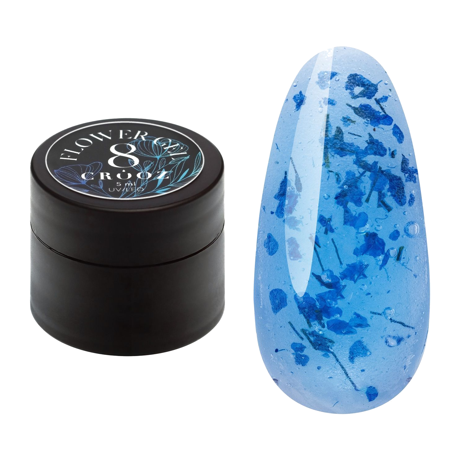 Crooz Flower Gel №8 – läbipaistev sinine geel kuivatatud lilledega