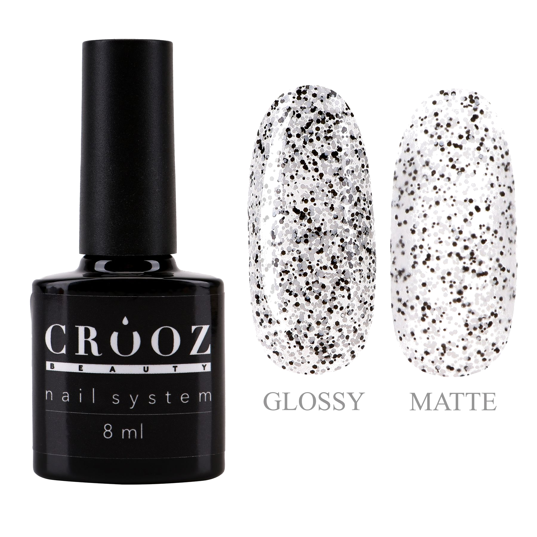 Crooz Top Dots №2 — прозрачный топ для гель-лака с чёрно-белой крошкой