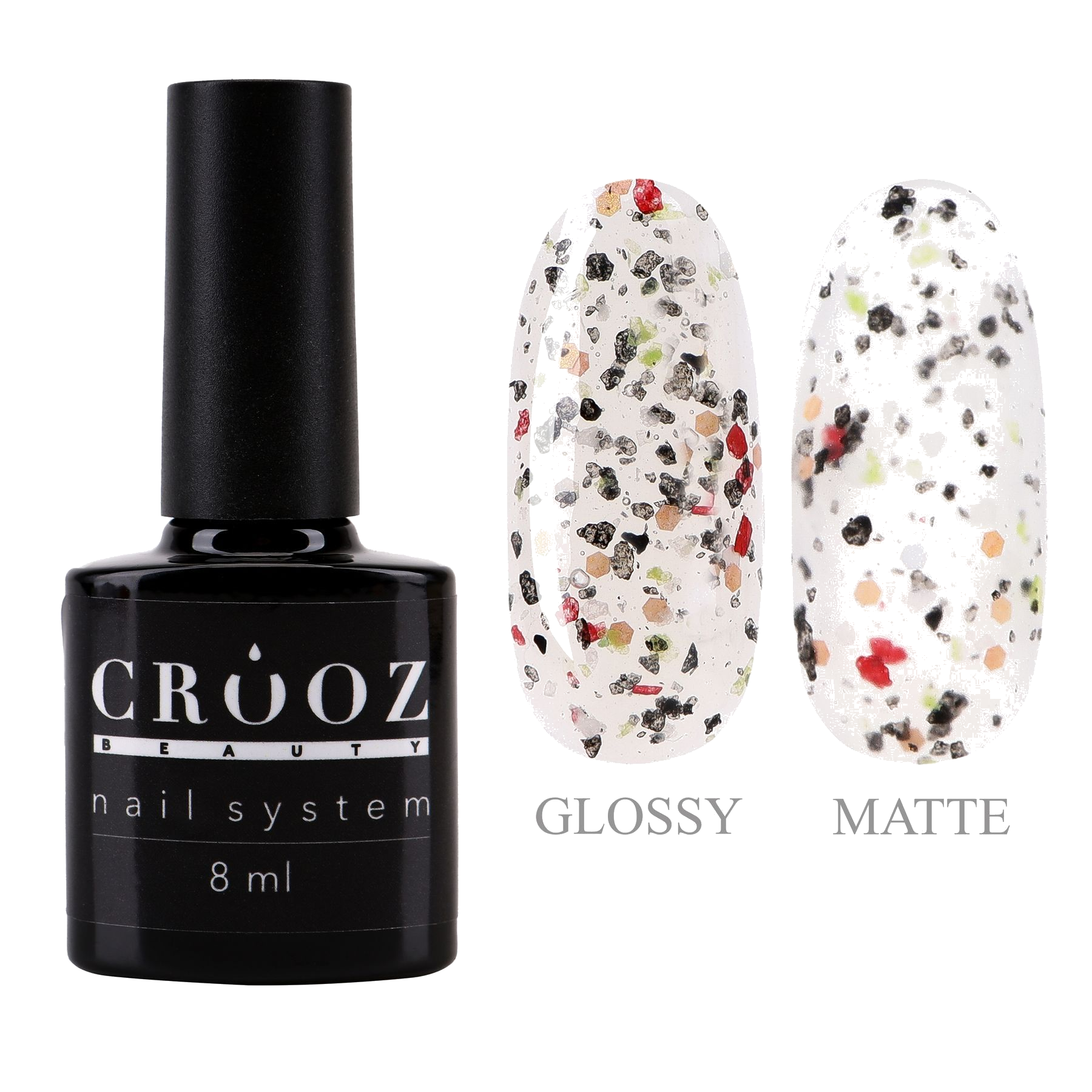 Crooz Top Dots 5 – прозорий топ для гель-лаку з кольоровими частинками