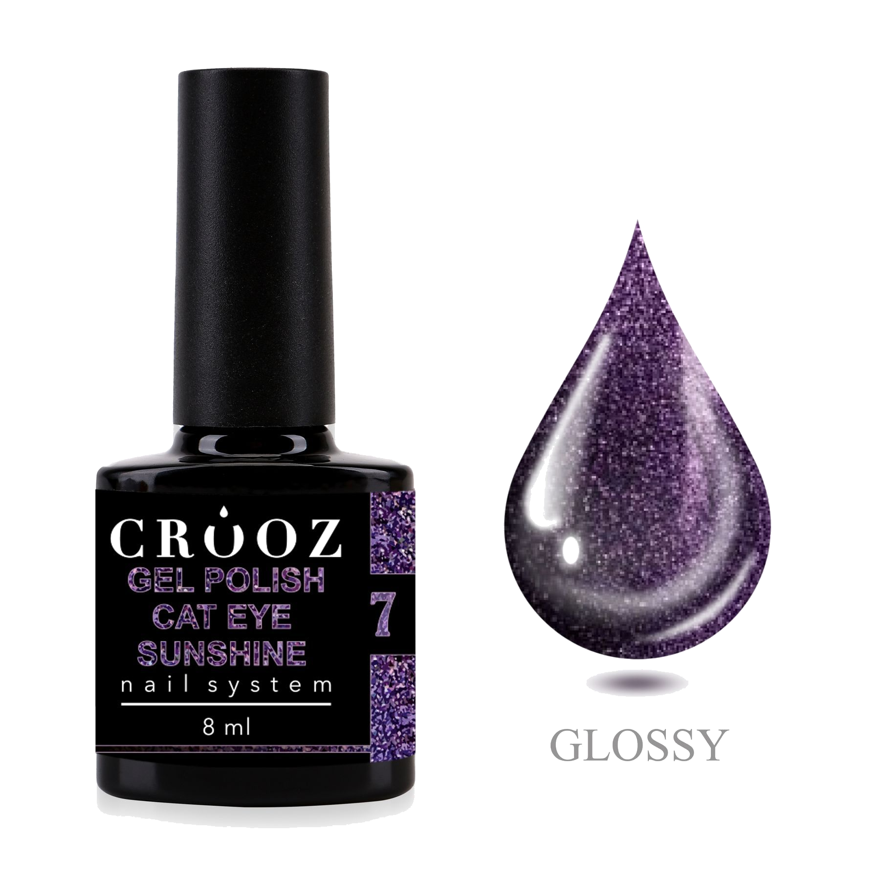 Crooz Cat Sunshine №7 – тёмно-фиолетовый гель-лак с эффектом кошачий глаз