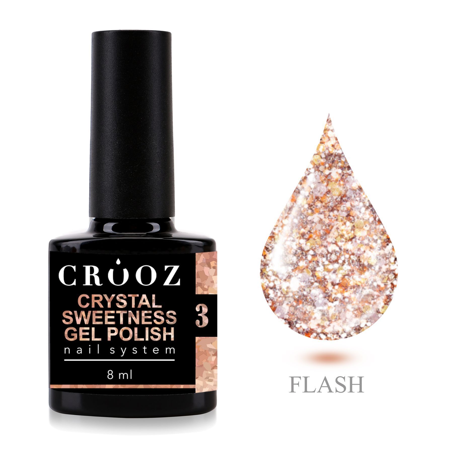 Crooz Crystal Sweetness 3 — oranž helkiv geellakk kuldsete sädemetega