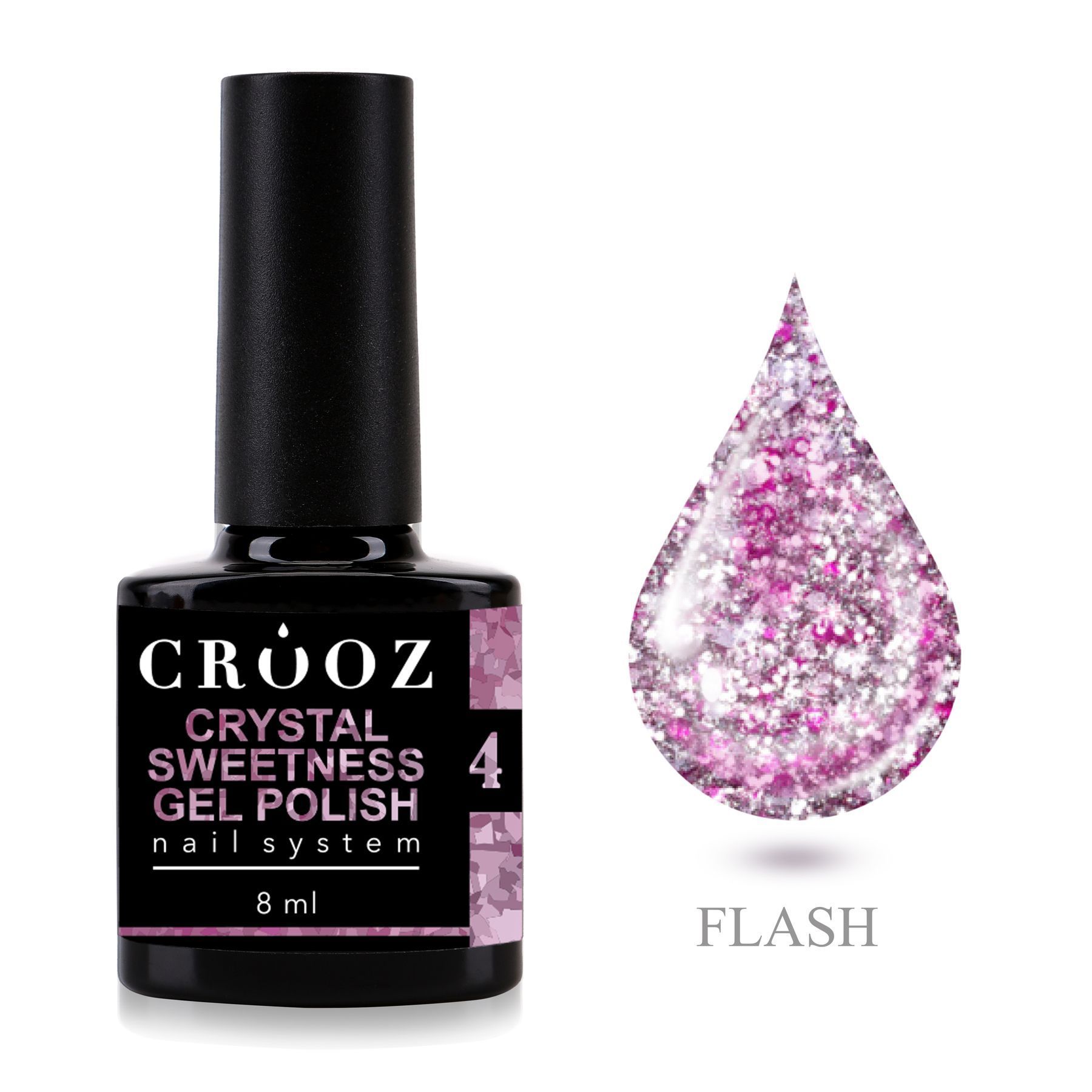 Crooz Crystal Sweetness 4 — violetne helkiv geellakk roosade sädemetega