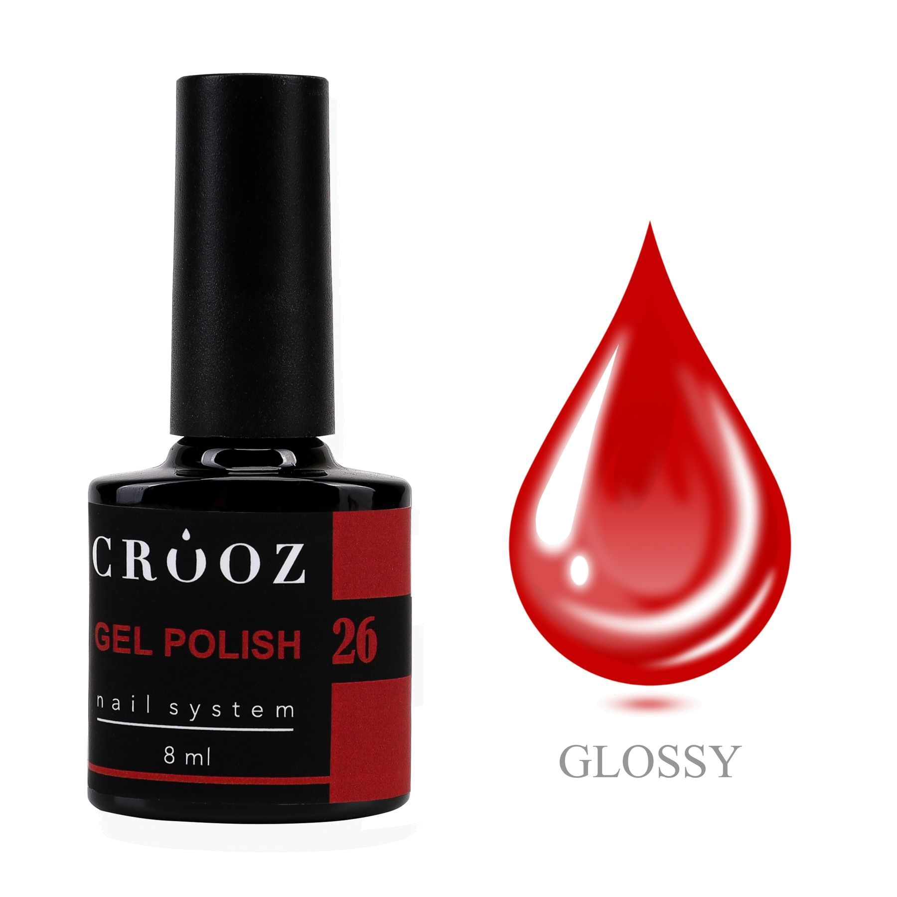 королевский блеск, 8 мл CROOZ GEL POLISH №26 — глубокий красный гель-лак, 8 мл