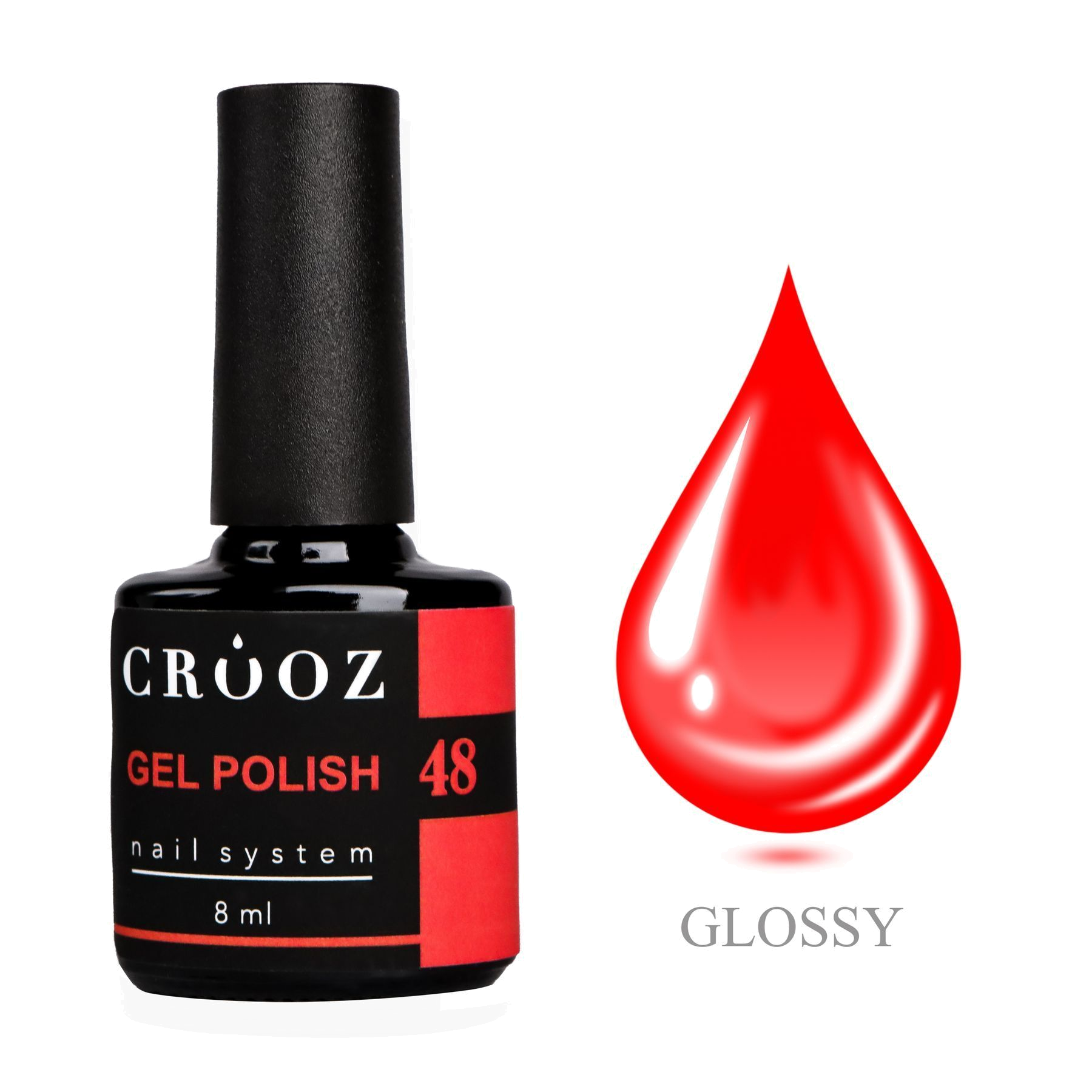 CROOZ GEL POLISH №48 — неоново-красный, яркий неон, 8 мл