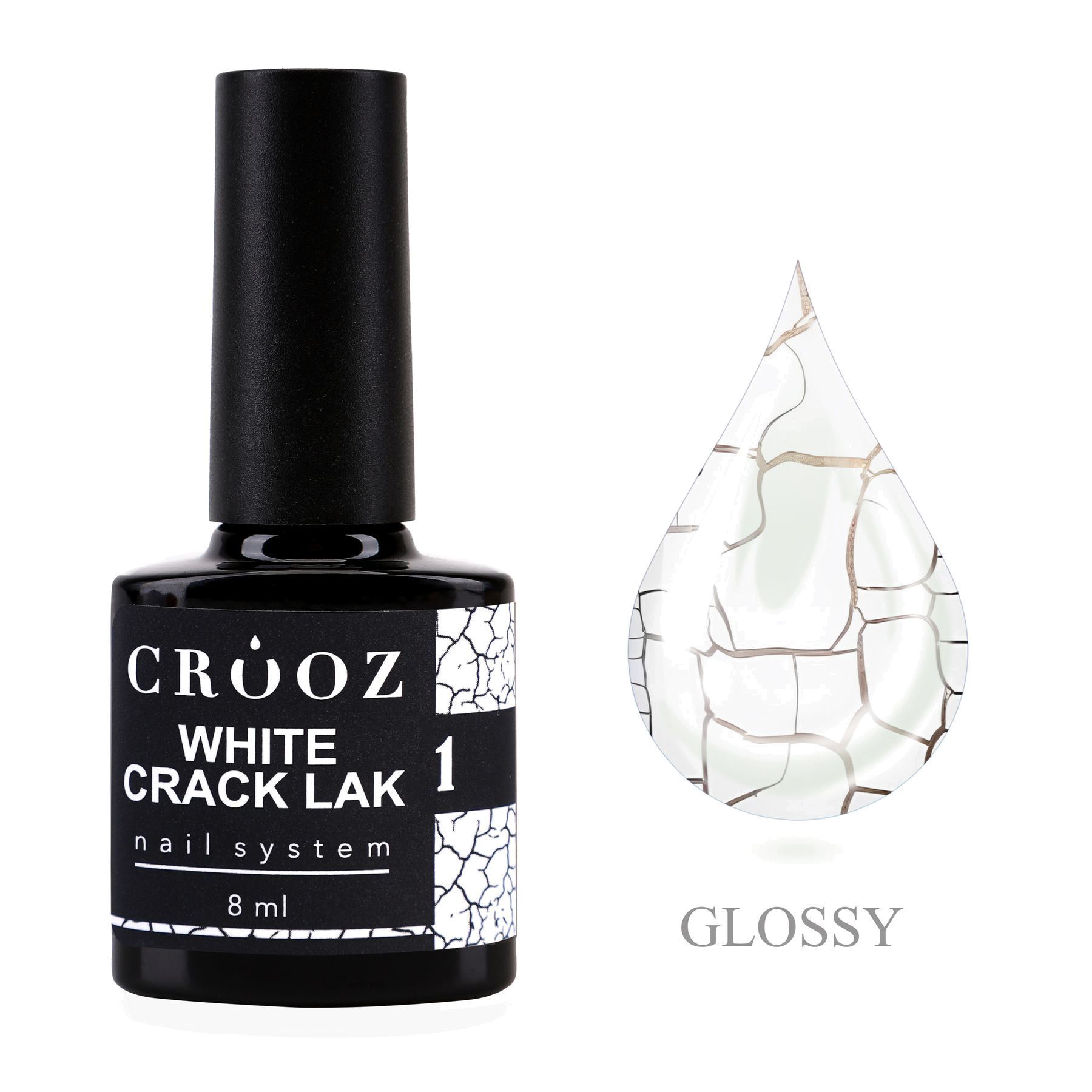 Crooz Crack Lak 1 – белый кракелюрный гель-лак для эффекту трещин, 8 мл