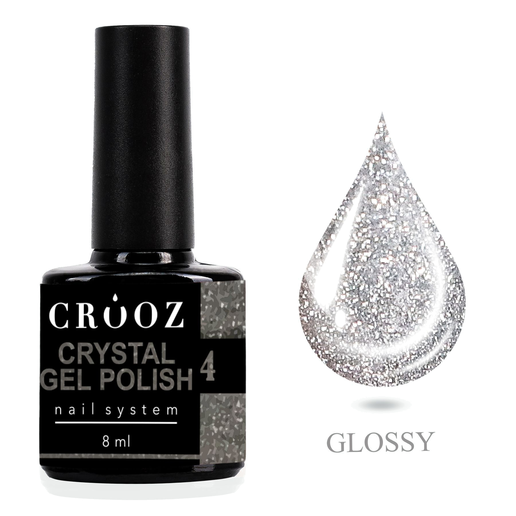Crooz Crystal 4 – серебряный светоотражающий гель-лак с блёстками