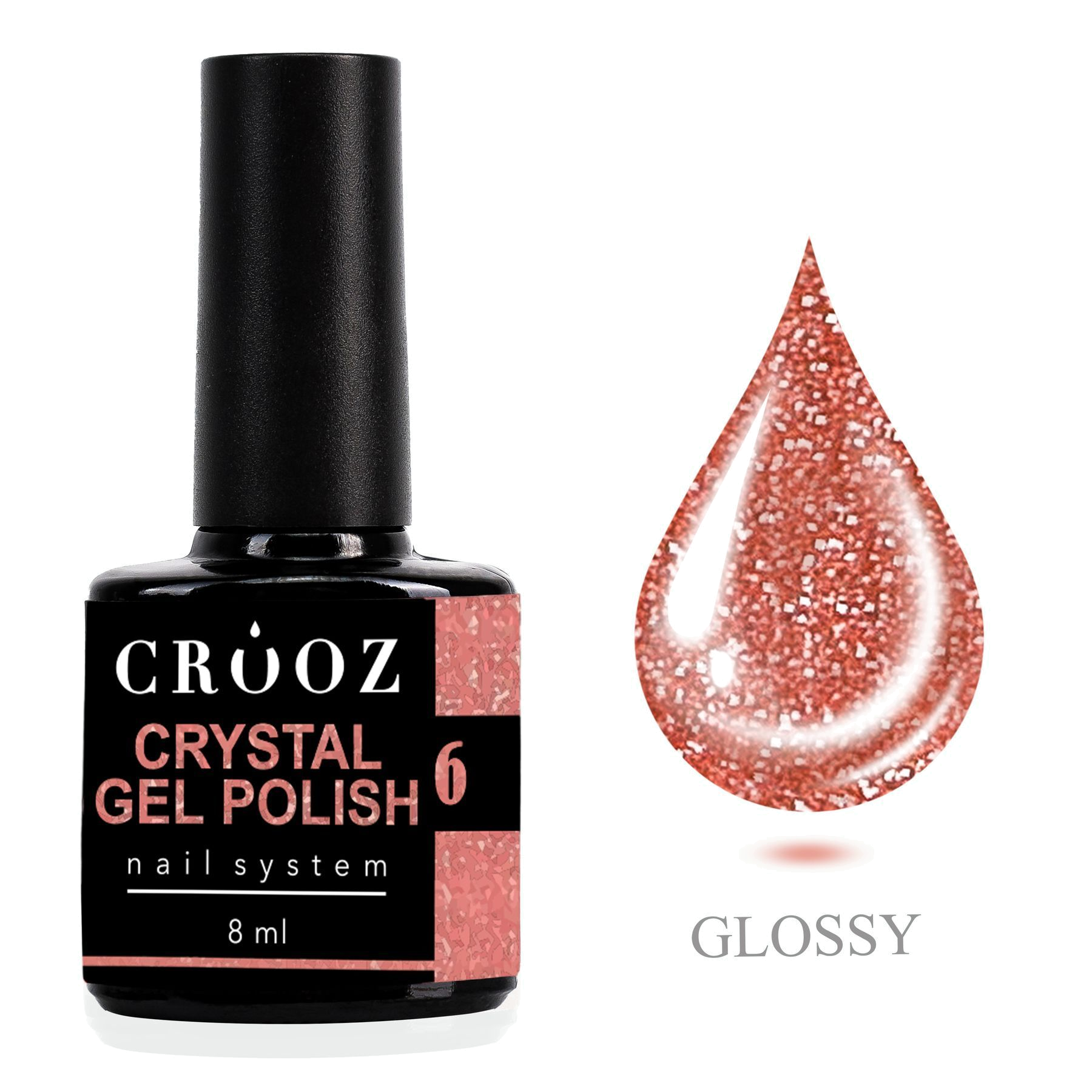 Crooz Crystal 6 – светло-коралловый светоотражающий гель-лак с шиммером