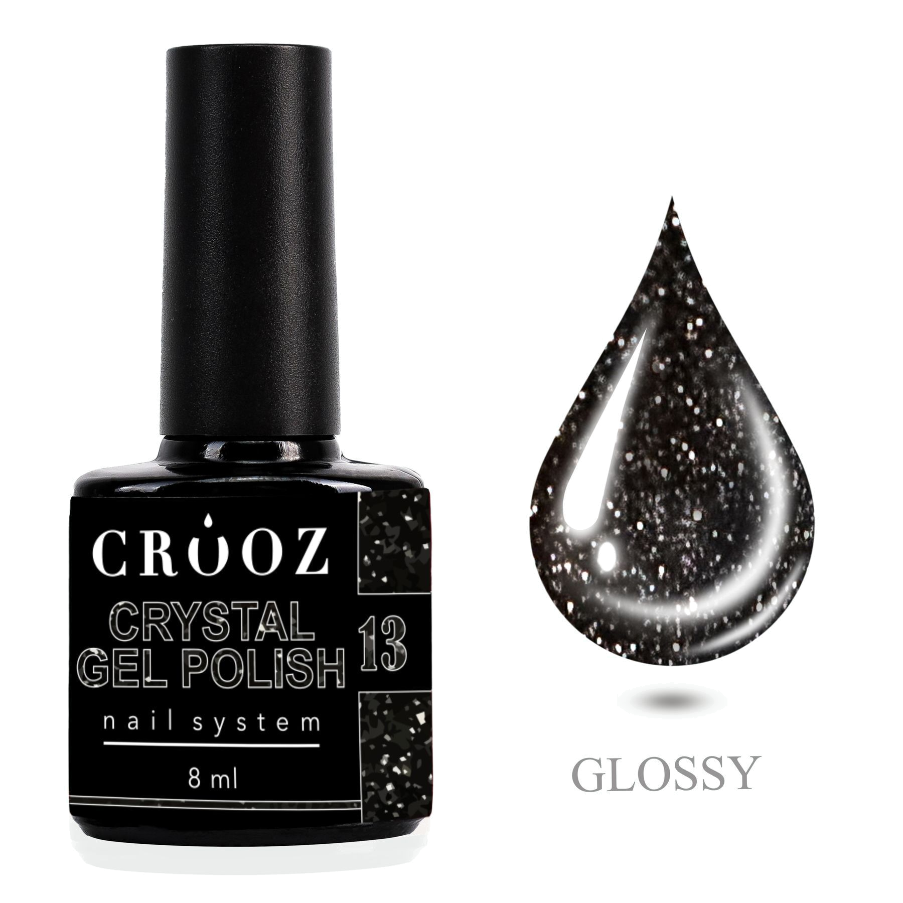 Crooz Crystal 13 – чёрный светоотражающий гель-лак с шиммером