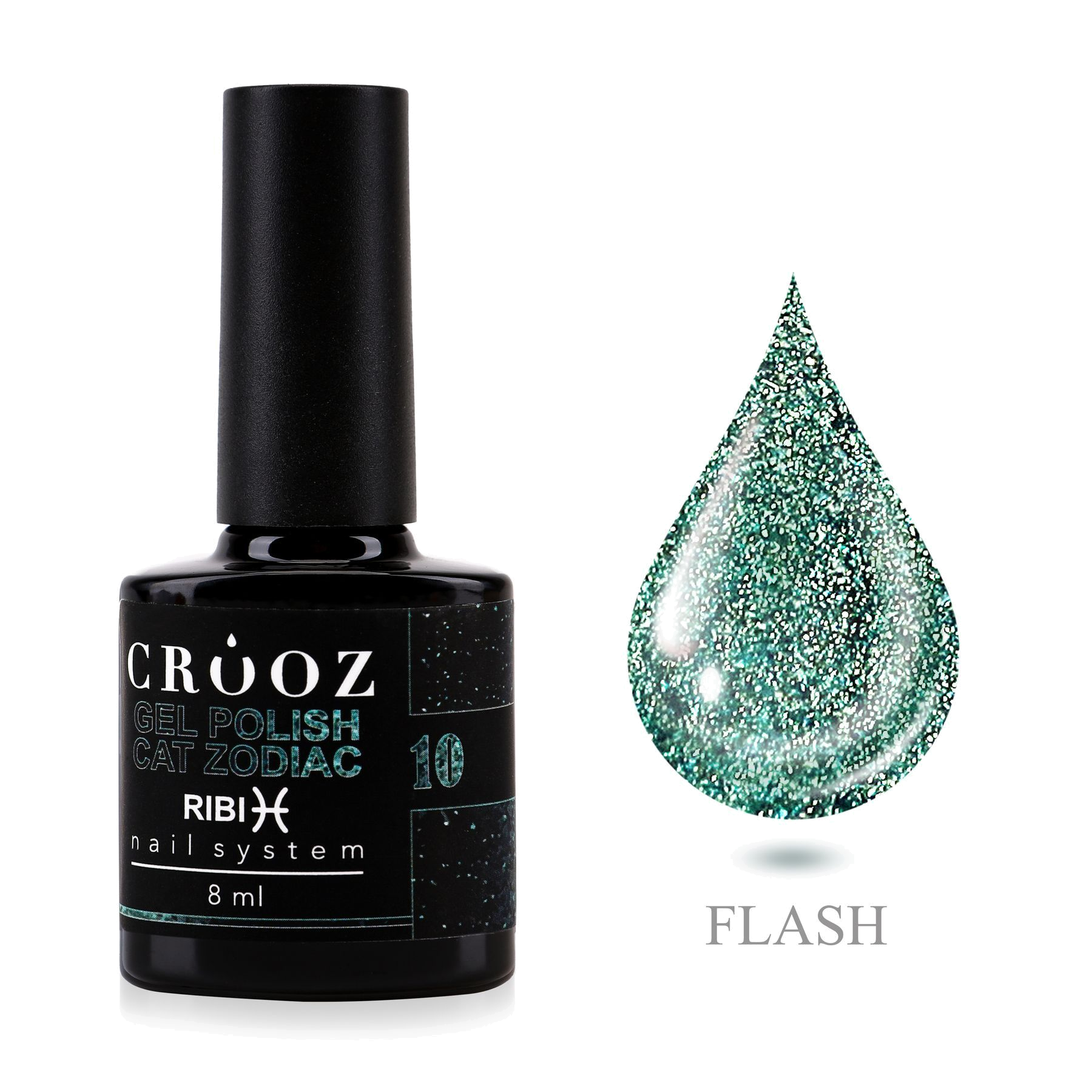 Crooz Гель-лак Cat Zodiac 10 Ribi – морський зелёный гель-лак «кошачий глаз» для Риб