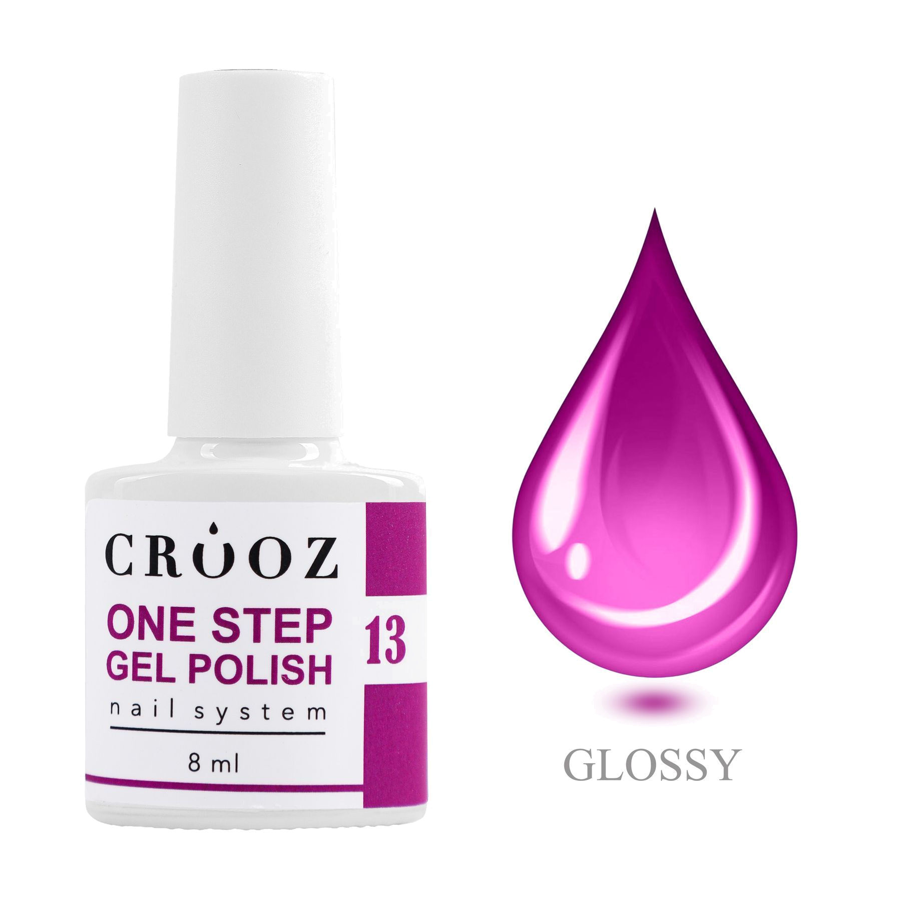 Crooz One Step Gel Polish №13 — яркий фиолетово-розовый гель-лак 8 мл