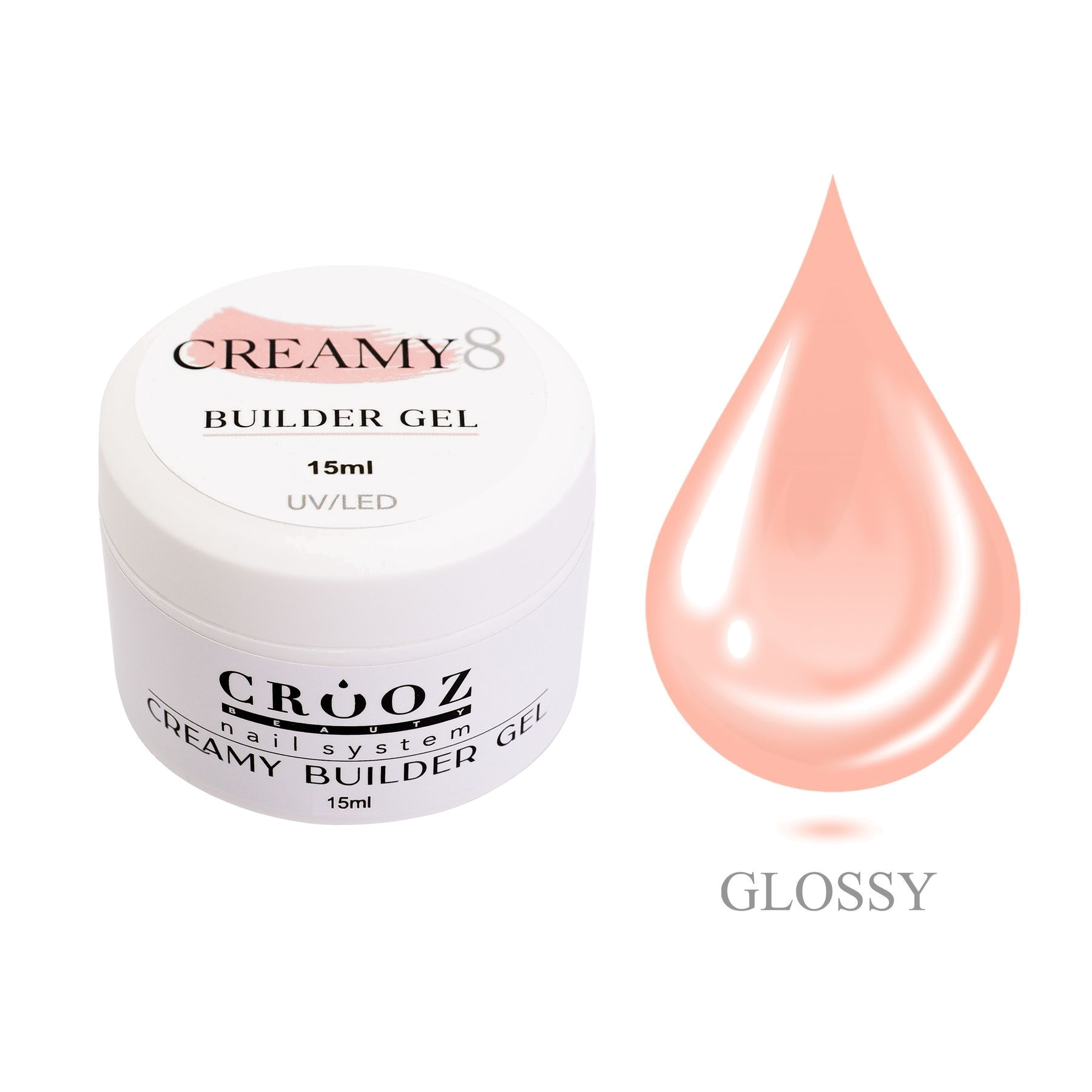 Crooz Creamy Builder Gel 8 — светло-пудровый строительный гель для профессионального моделирования ногтей