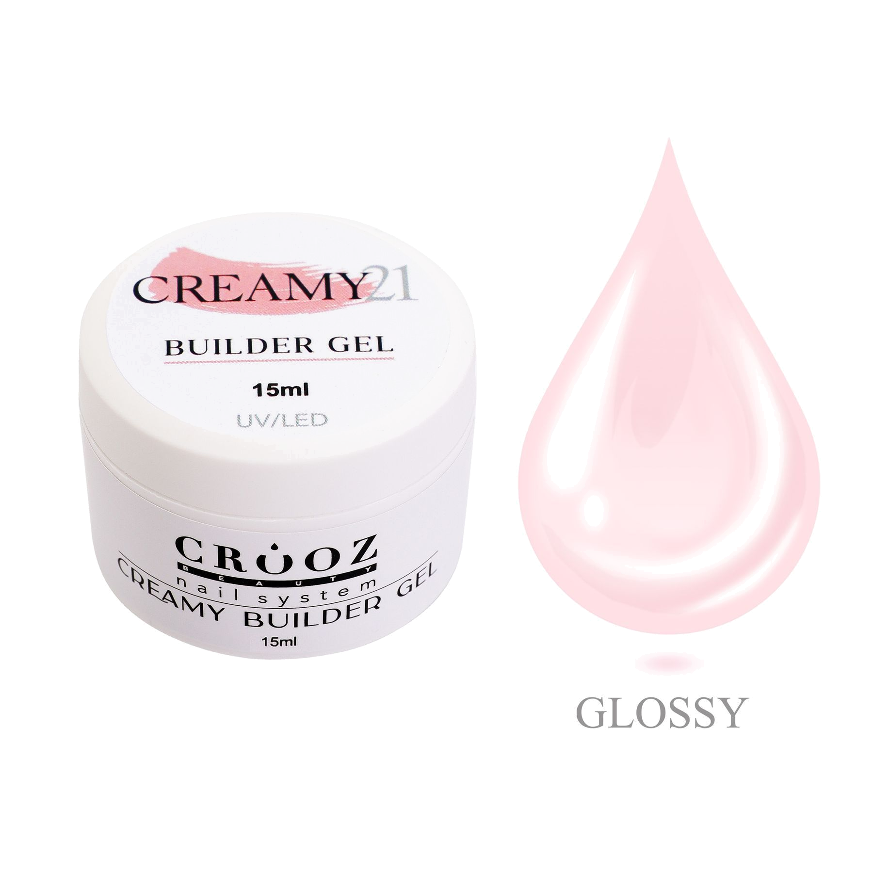 Crooz Creamy Builder Gel №21 — пастельно-розовый гель pikendamiseks и укрепления ногтей