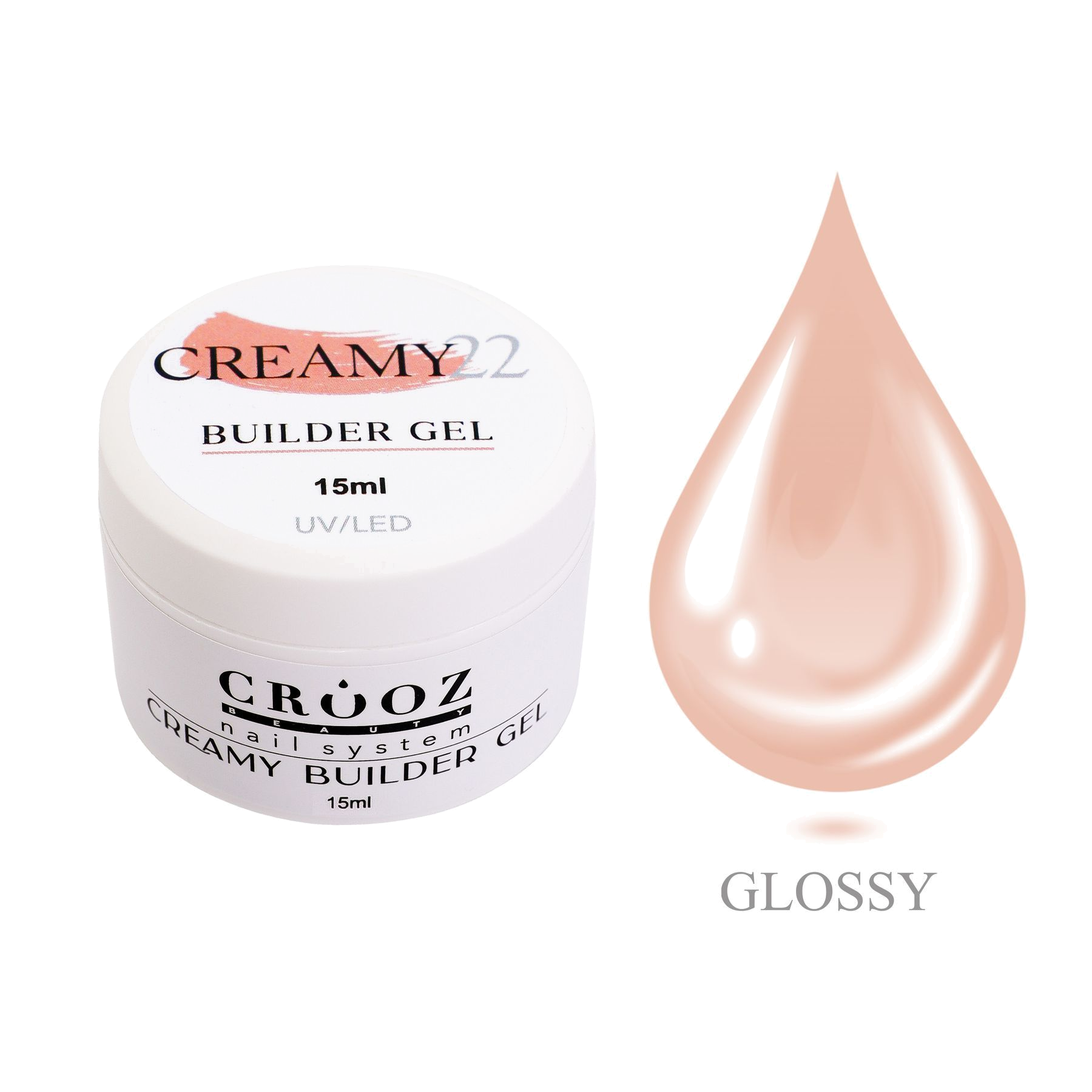 Crooz Creamy Builder Gel №22 — кремово-персиковый гель pikendamiseks и укрепления ногтей