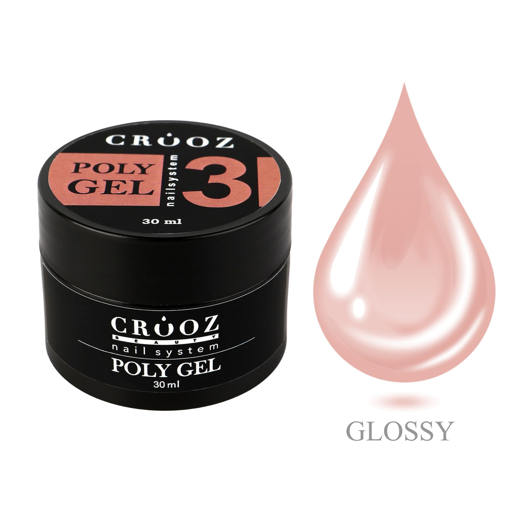 CROOZ Poly Gel №3 — нюдово-розовый полигель для профессионального моделирования ногтей, 30 мл