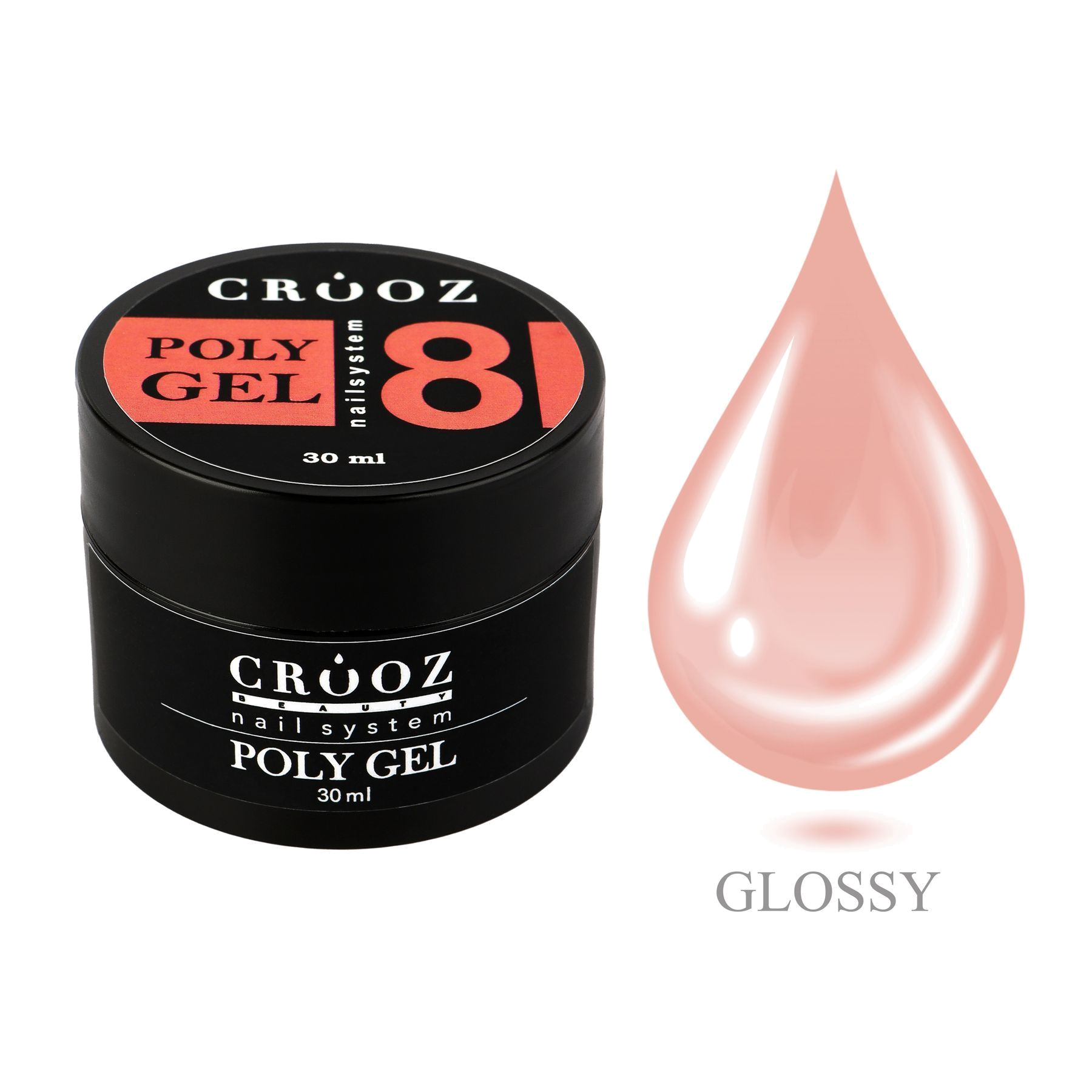 CROOZ Poly Gel №8 — ярко-розовый polügeel для professionaalse küünte modelleerimiseks, 30 мл