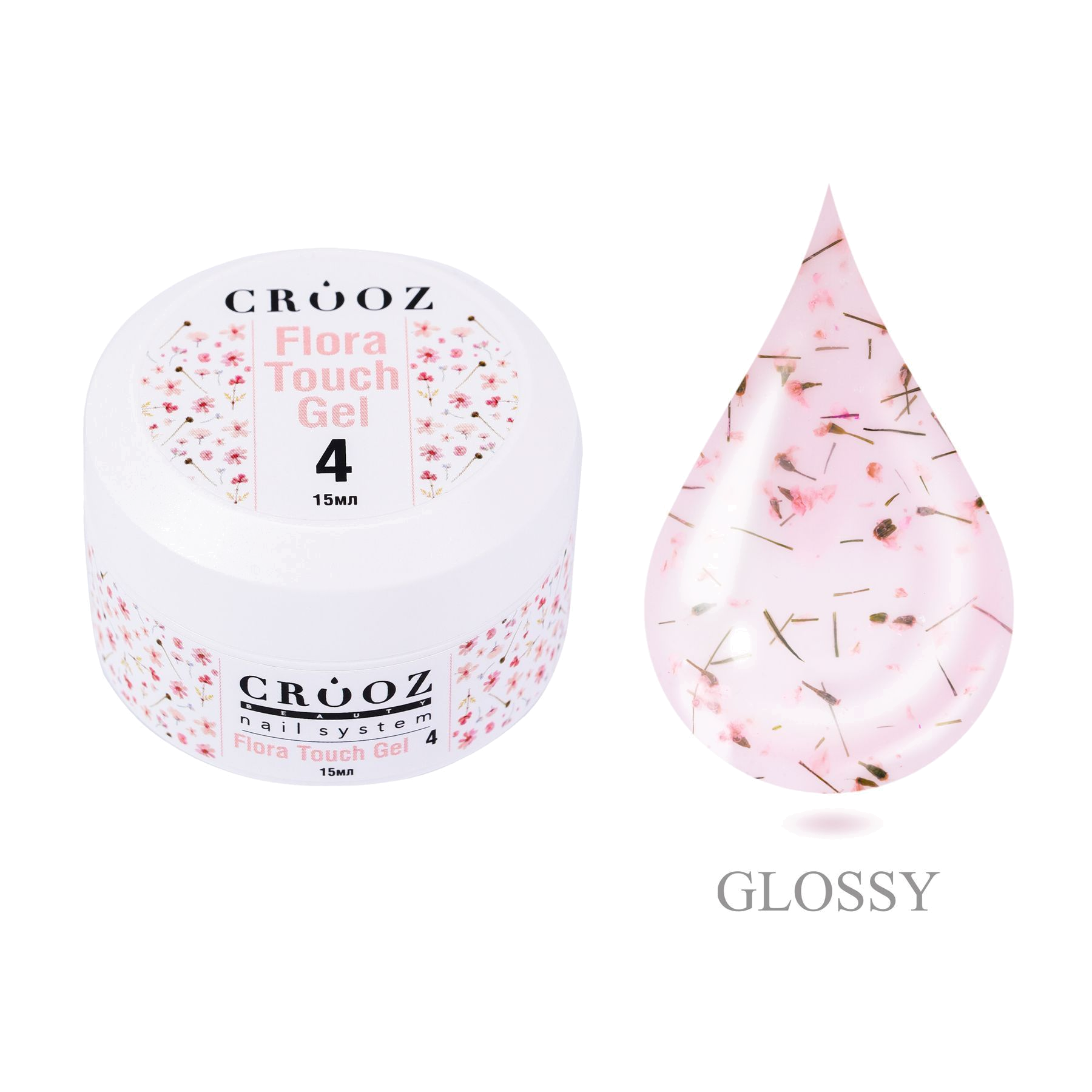 Crooz Flora Touch Gel №04 — персиковый гель с розовыми сухоцветами для нежного маникюра