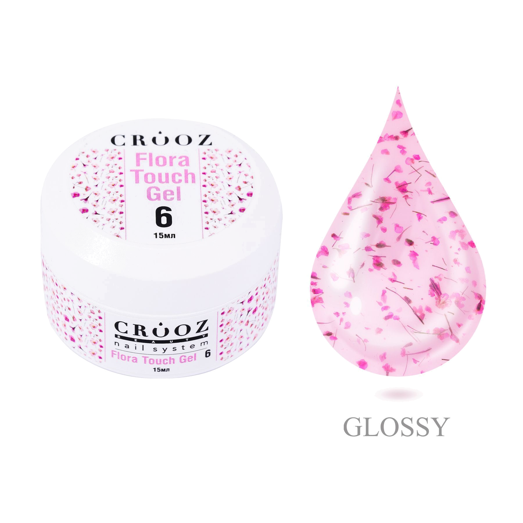 Crooz Flora Touch Gel №06 — нейтральний гель с розовыми сухоцветами для маникюра