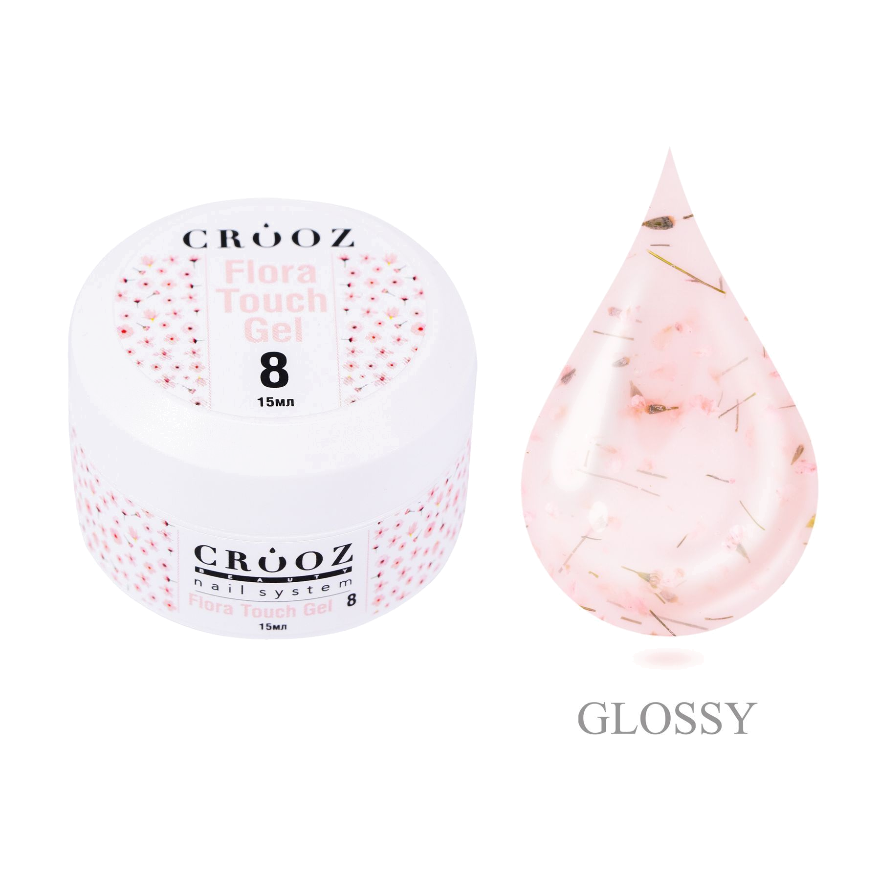 Crooz Flora Touch Gel №08 — прозоро-кремовий гель с коралловыми сухоцветами для нежного маникюра