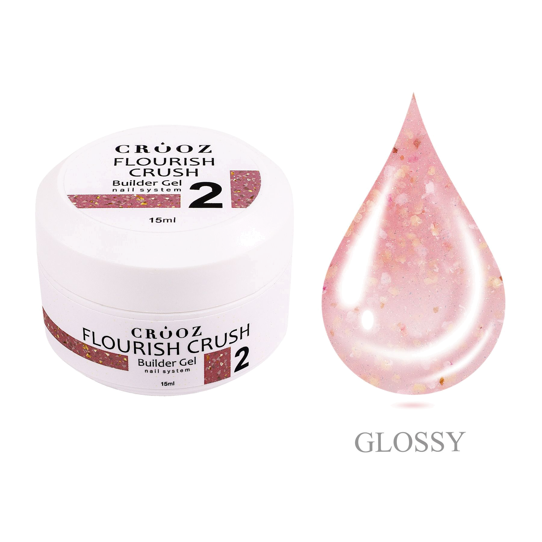 Crooz Flourish Crush Builder Gel №02 – пастельно-персиковый с декоративными вкраплениями