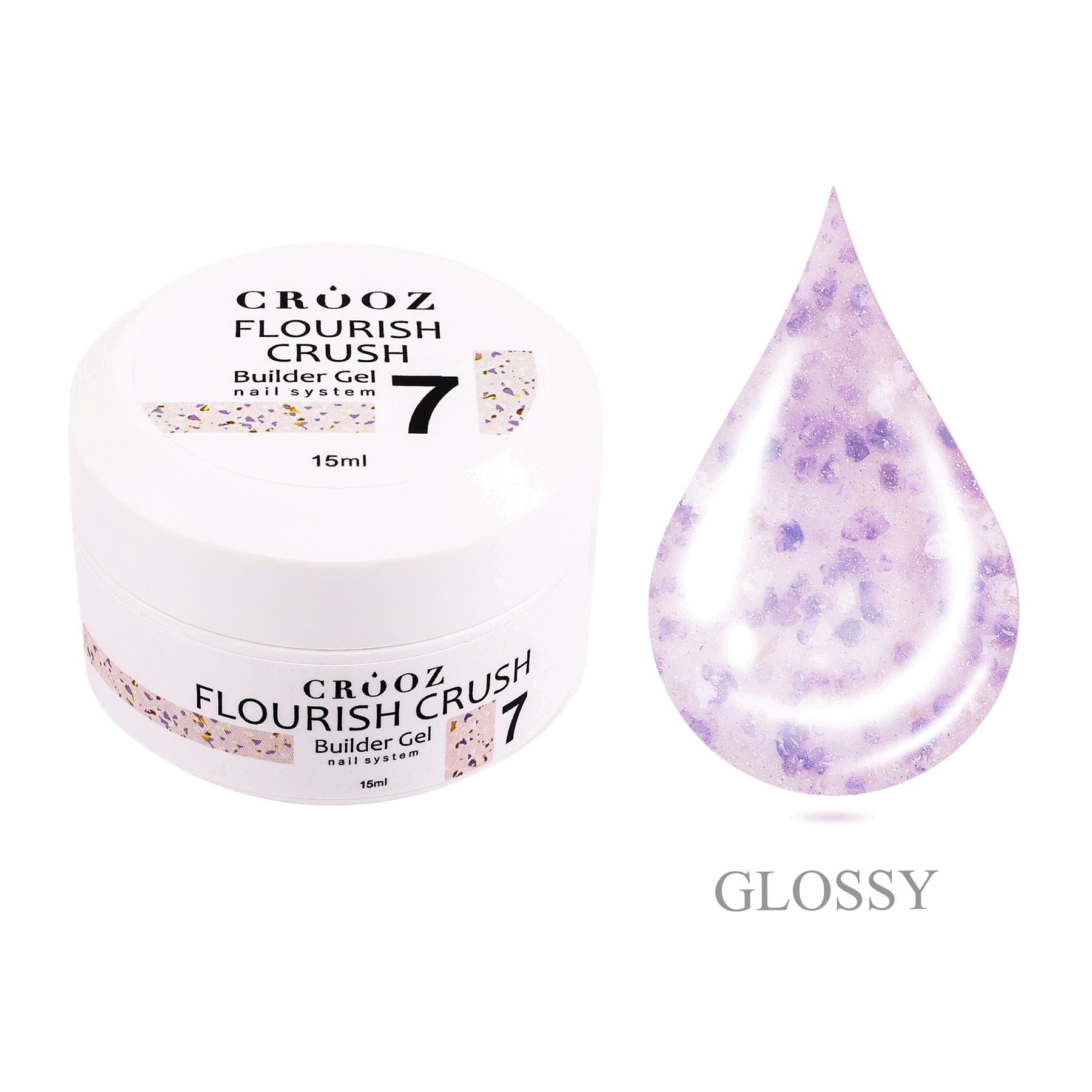 Crooz Flourish Crush Builder Gel №07 – холодный бежевый с сиреневыми и белыми вкраплениями