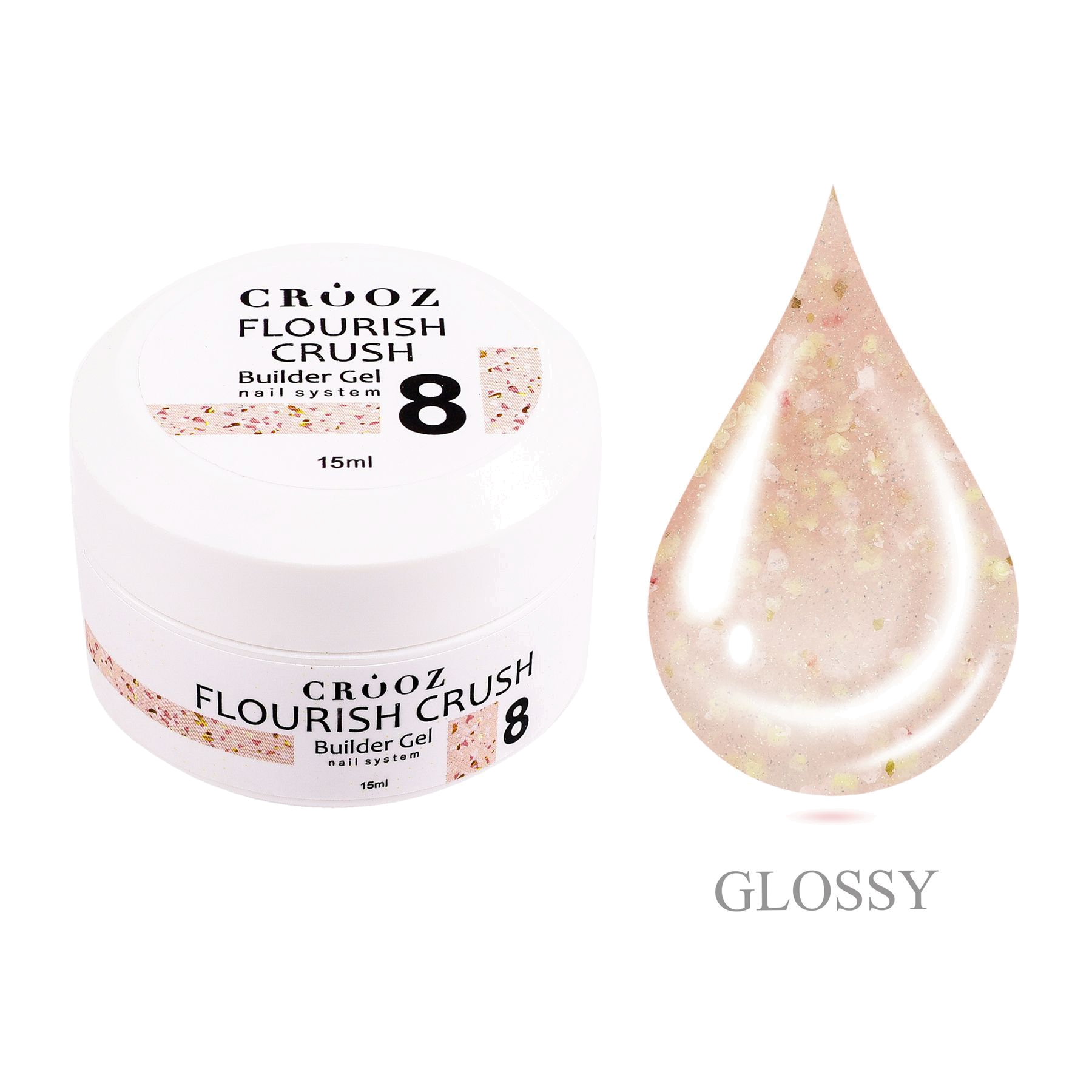 Crooz Flourish Crush Builder Gel №08 – молочно-персиковый гель с пастельними вкраплениями