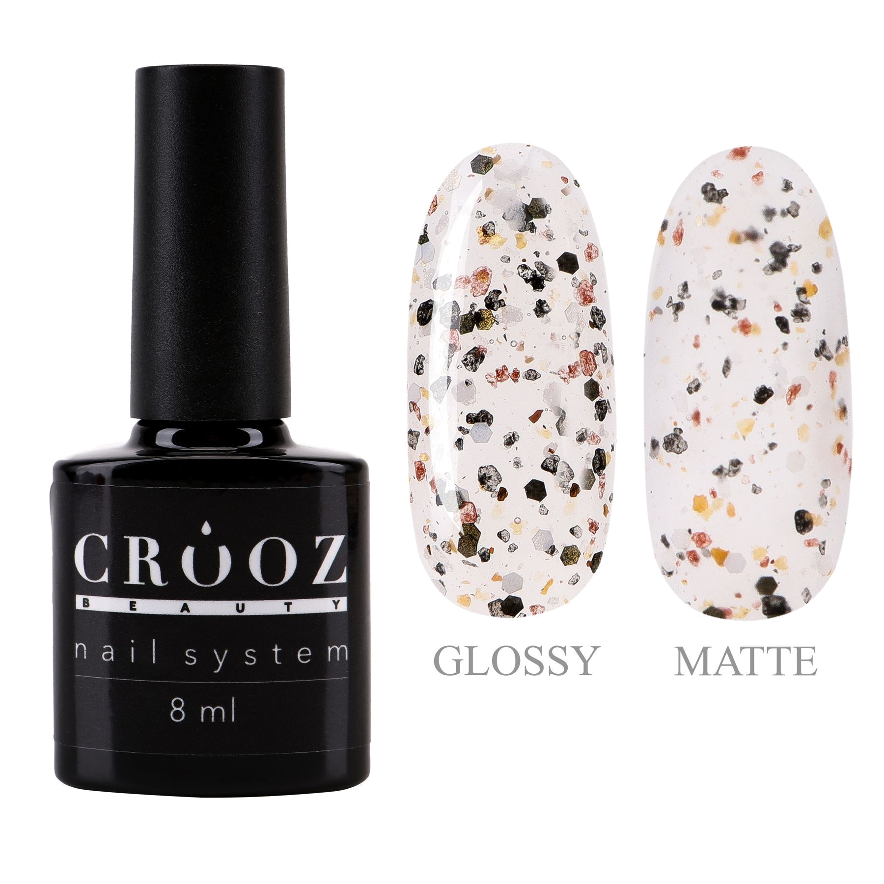 Crooz Top Dots №3 — прозрачный топ для гель-лака с яскравими цветными частицами