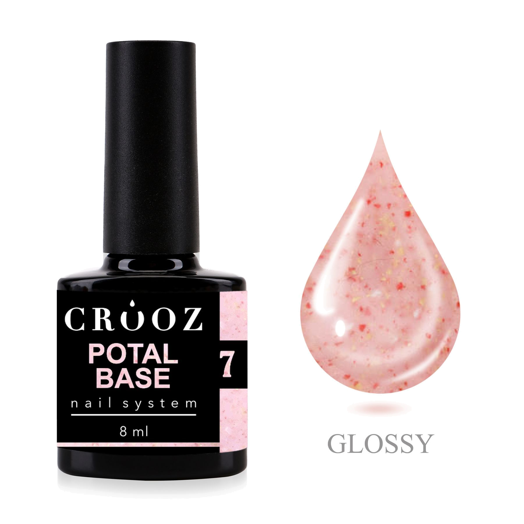 Crooz Base Potal 7 — светло-розовая baas с розовыми поталь-хлопьями для нежного маникюра