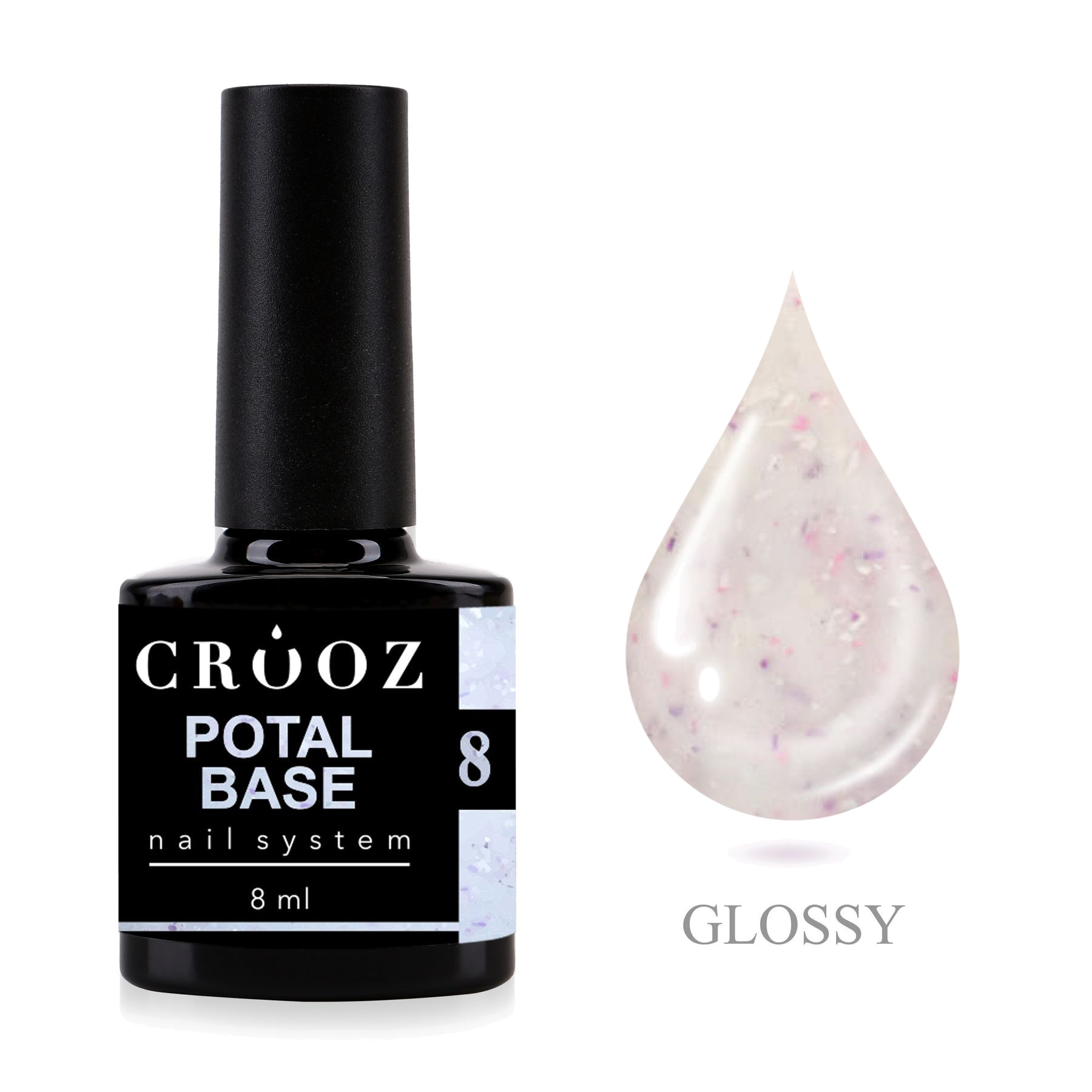 Crooz Potal Base 8 — молочная baas с лиловыми поталь-хлопьями для нежного маникюра