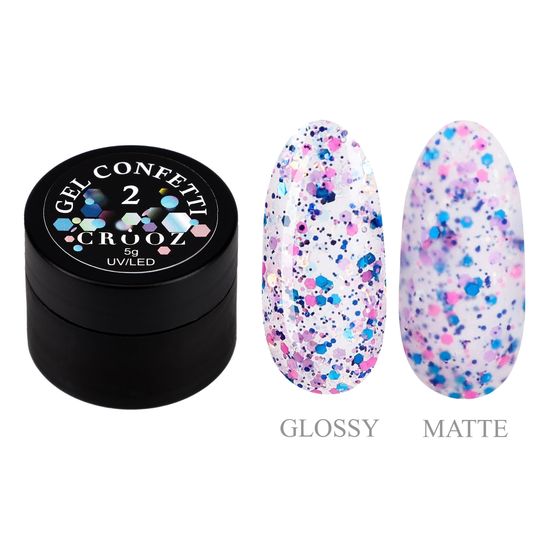 Crooz Confetti Gel 2 – прозрачный гель с фиолетовыми конфетти и радужным блеском