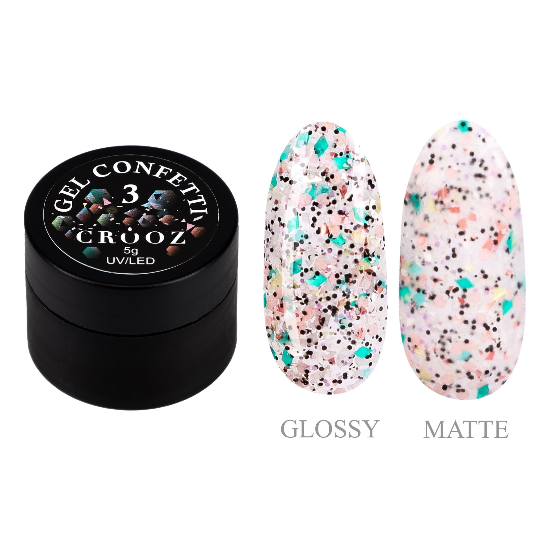 Crooz Confetti Gel 3 – прозрачный гель с бирюзовыми конфетти и радужным отблеском