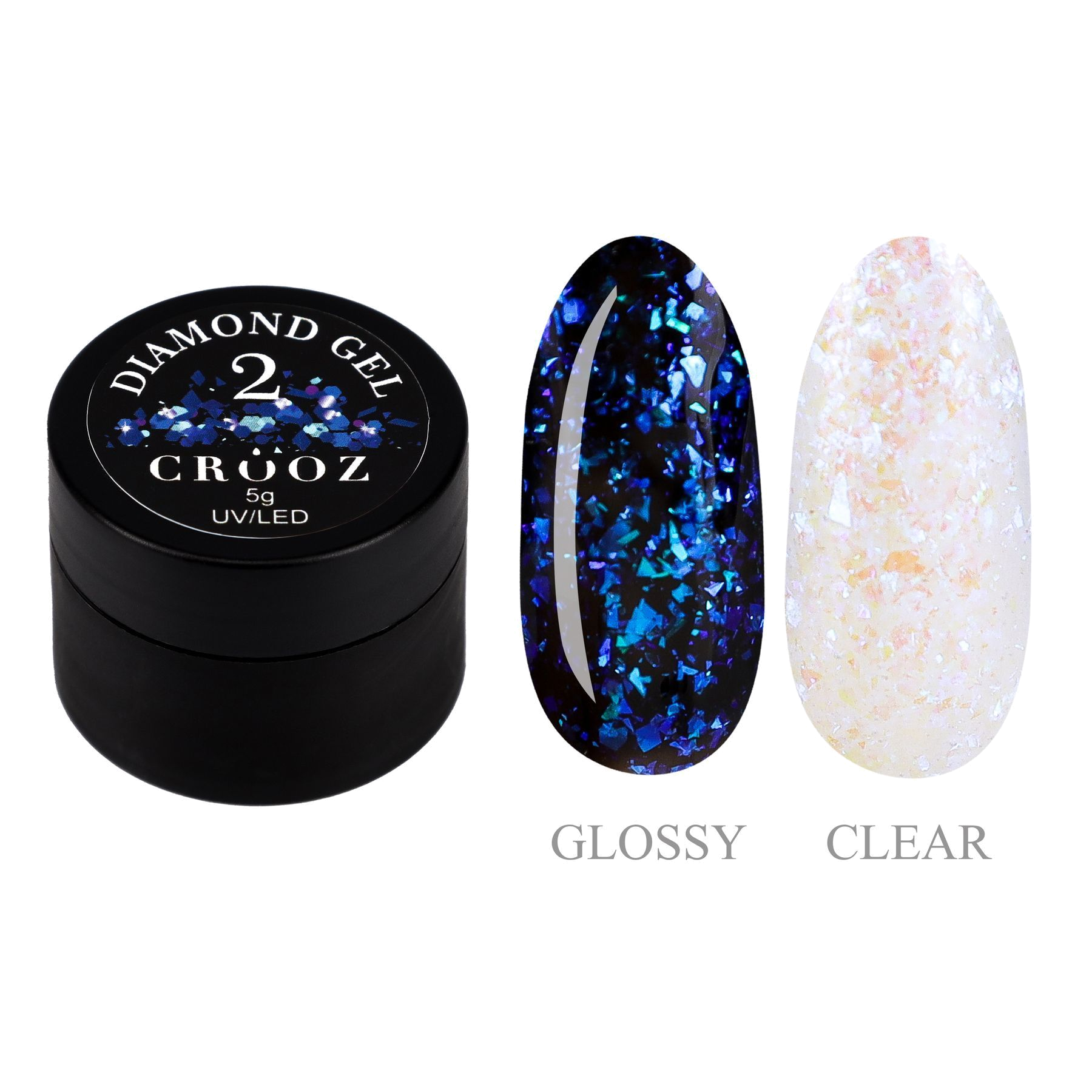 CROOZ Diamond Gel №2 — гель для дизайна с синими декоративными частицами