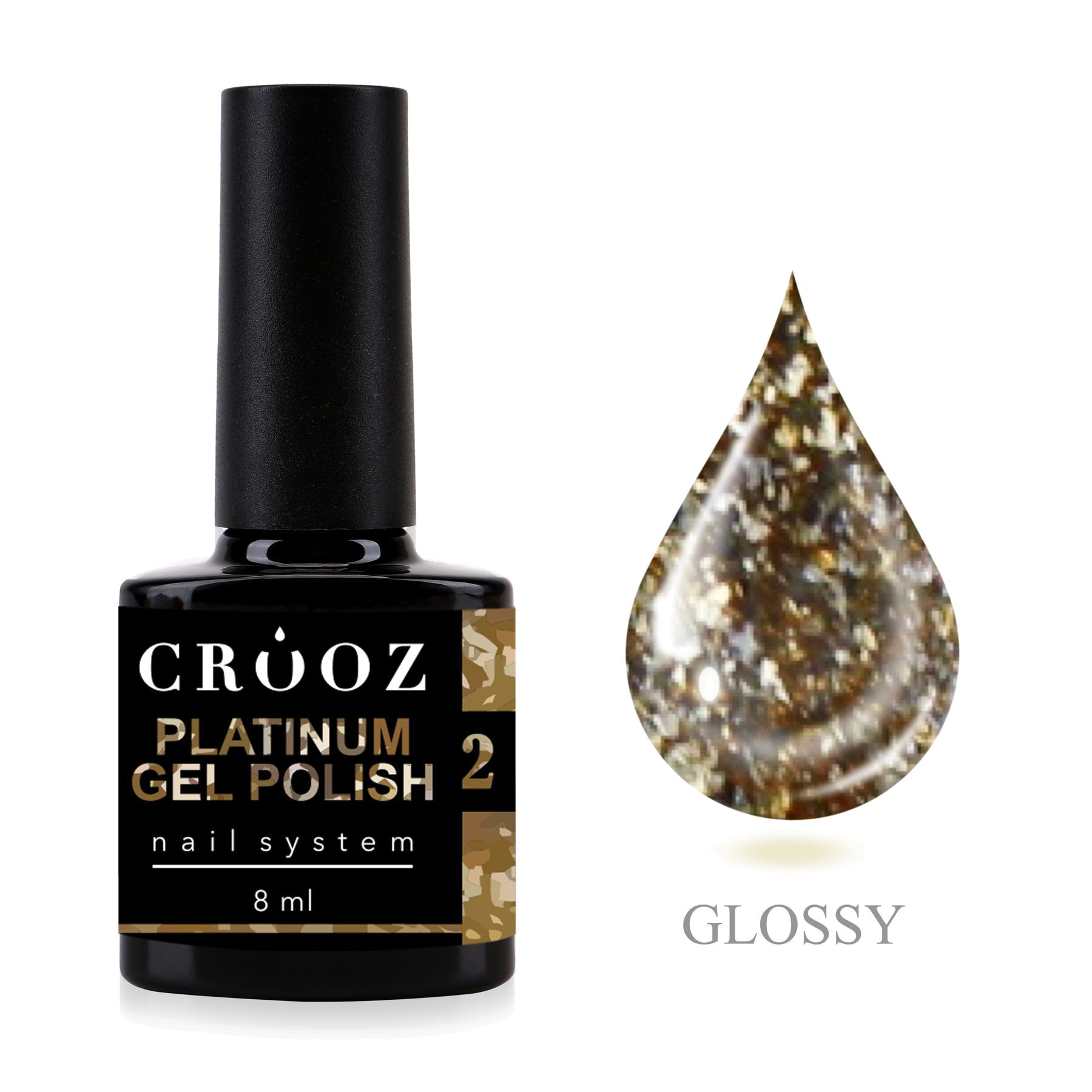 CROOZ Platinum Gel Polish №2 Gold — золотой geellakk с фольгованим блеском, 8 мл