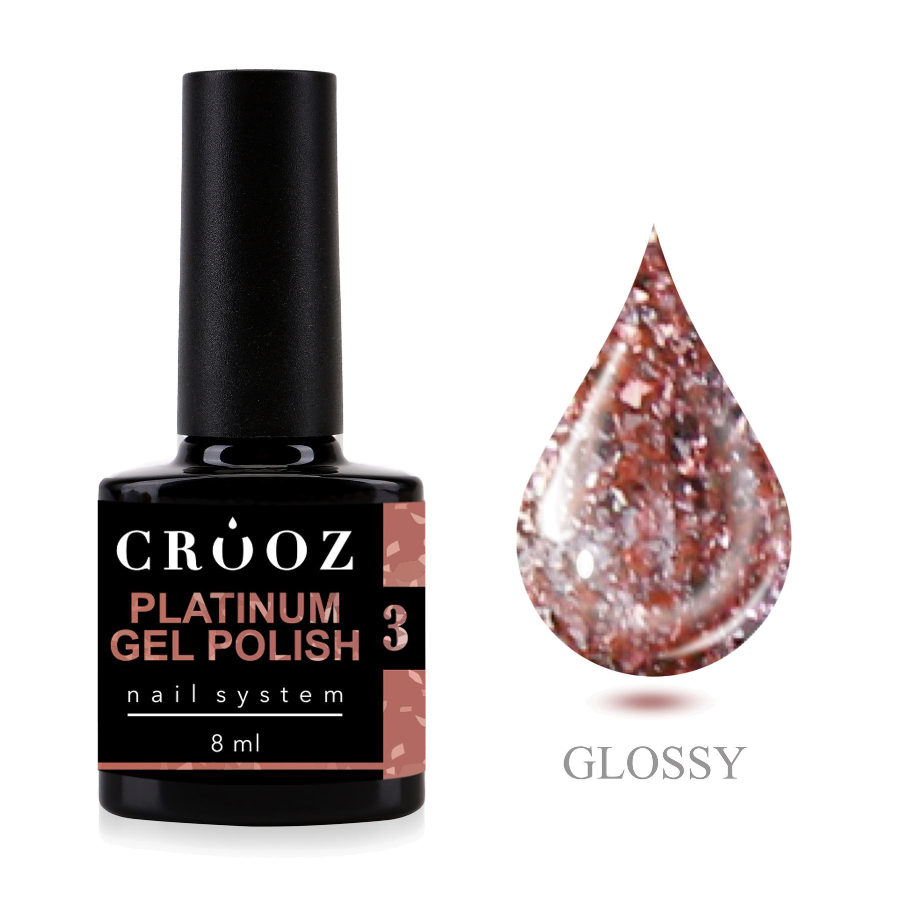 CROOZ Platinum Gel Polish №3 Peach — персиковый гель-лак с фольгованим блеском, 8 мл
