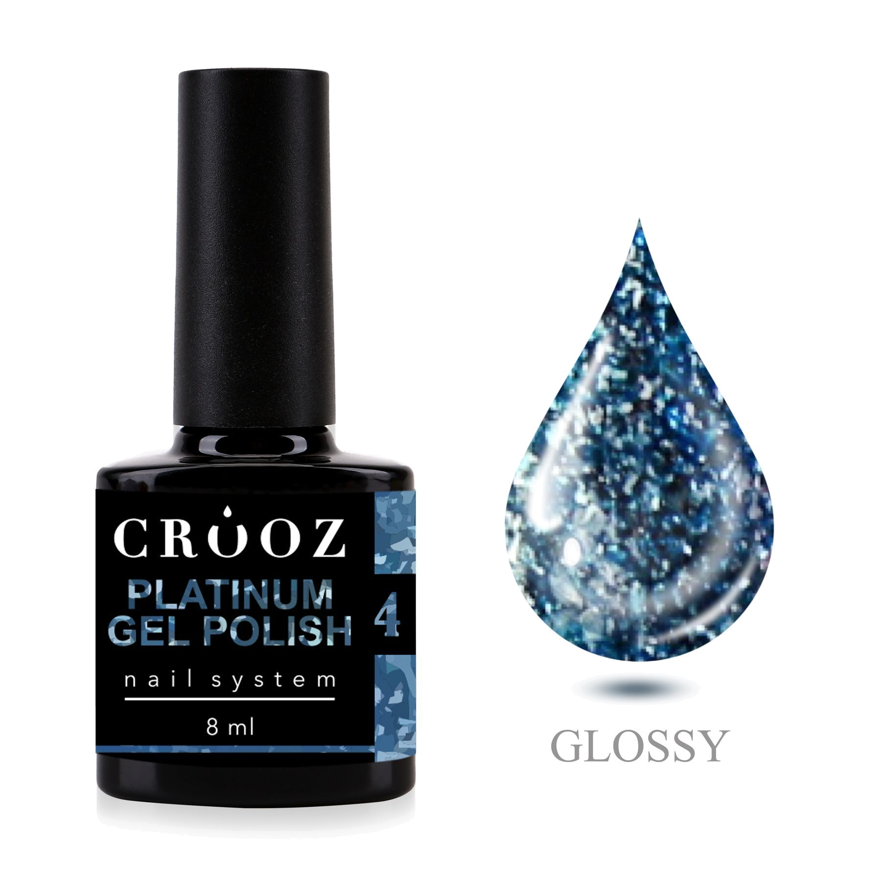 CROOZ Platinum Gel Polish №4 Blue — голубой geellakk с фольгованим блеском, 8 мл