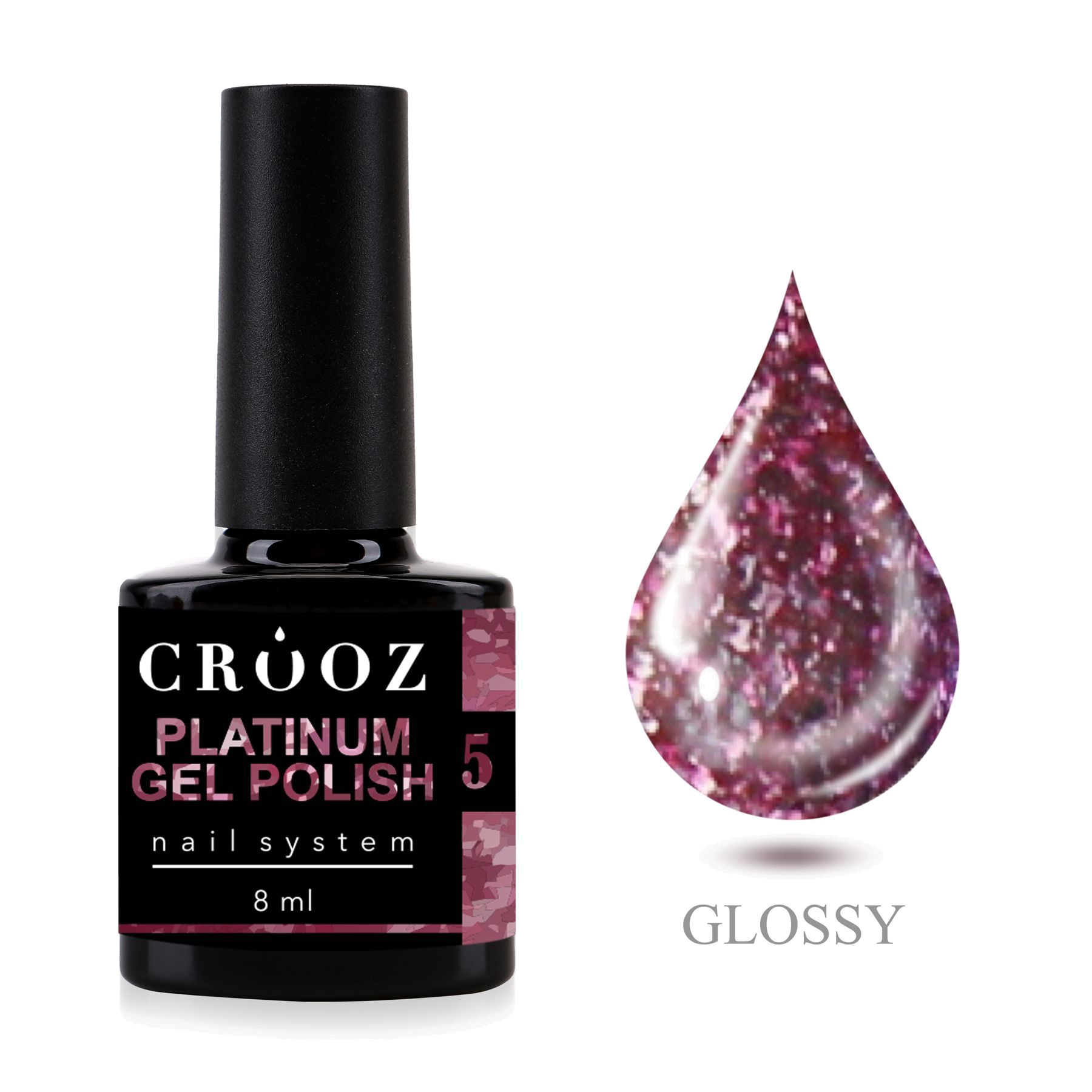 CROOZ Platinum Gel Polish №5 Pink — розовый geellakk с фольгованим блеском, 8 мл