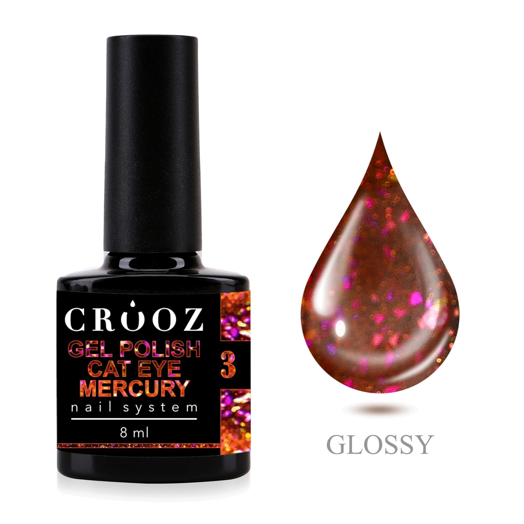 Crooz Cat Mercury 3 – розово-теракотовий гель-лак с эффектом кошачий глаз