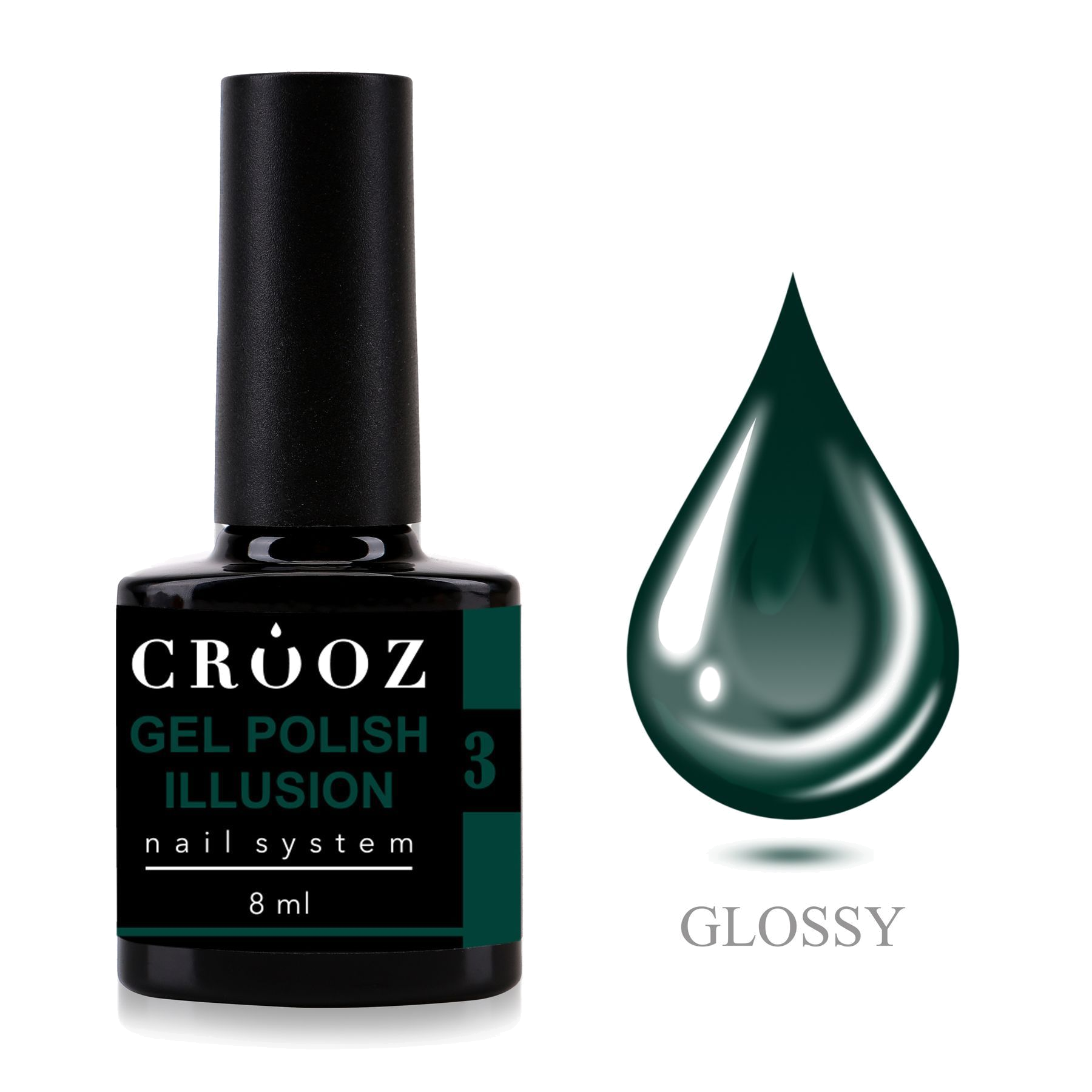 Crooz Illusion Gel Polish 3 – глубокий зелёный витражный гель-лак с эффектом скла