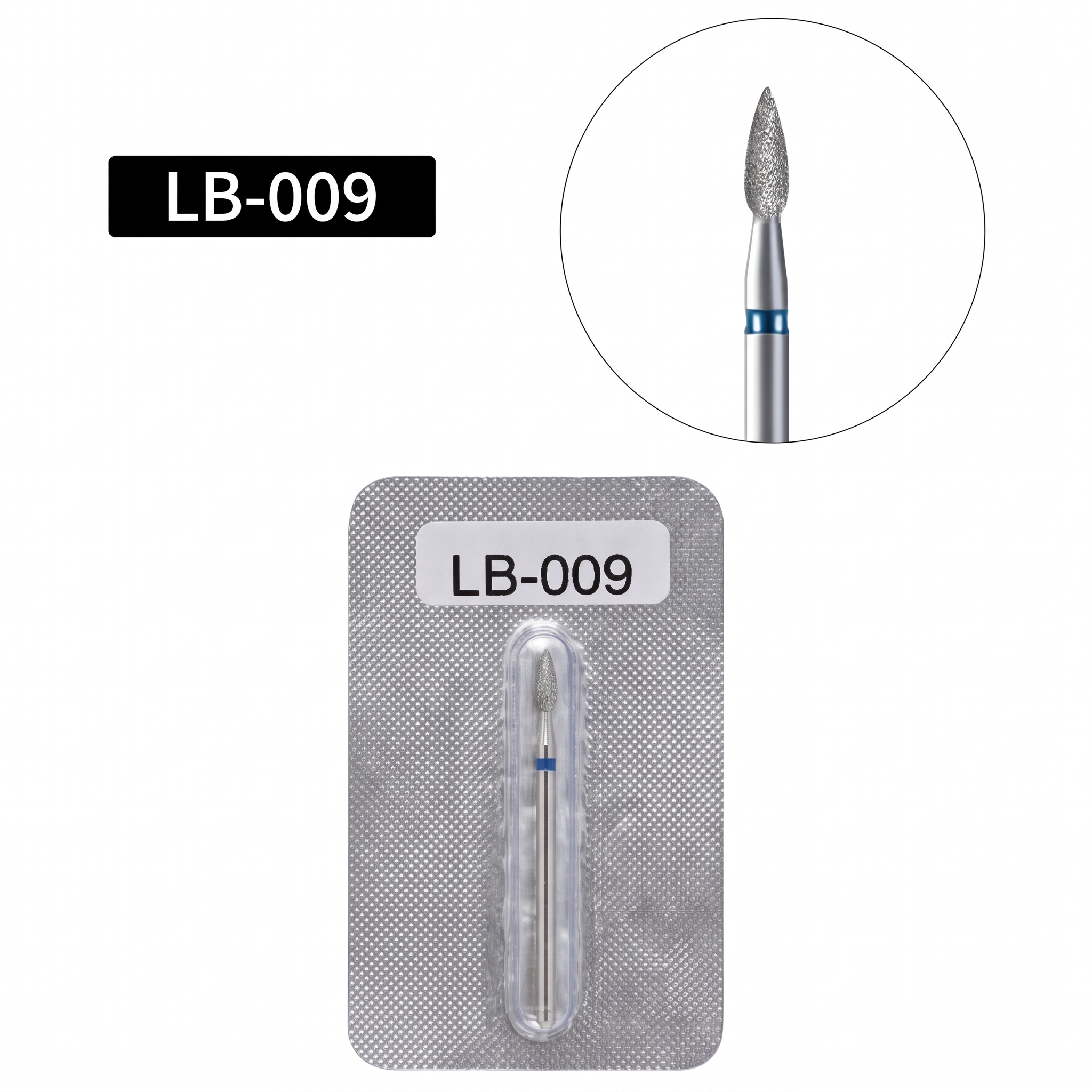 Фреза алмазная Пламя LB-009, средняя абразивность (синяя), 1 шт